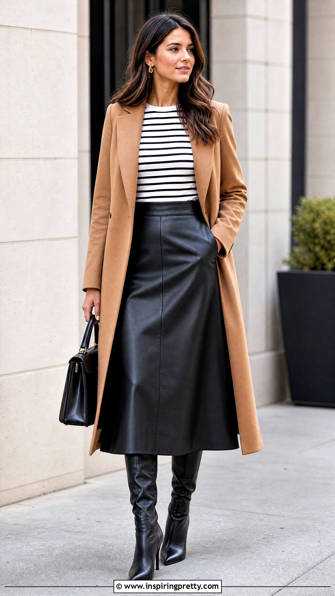 Black And White Striped Top With Faux Leather Skirt - 50 Black And White Striped Top Outfit ideas