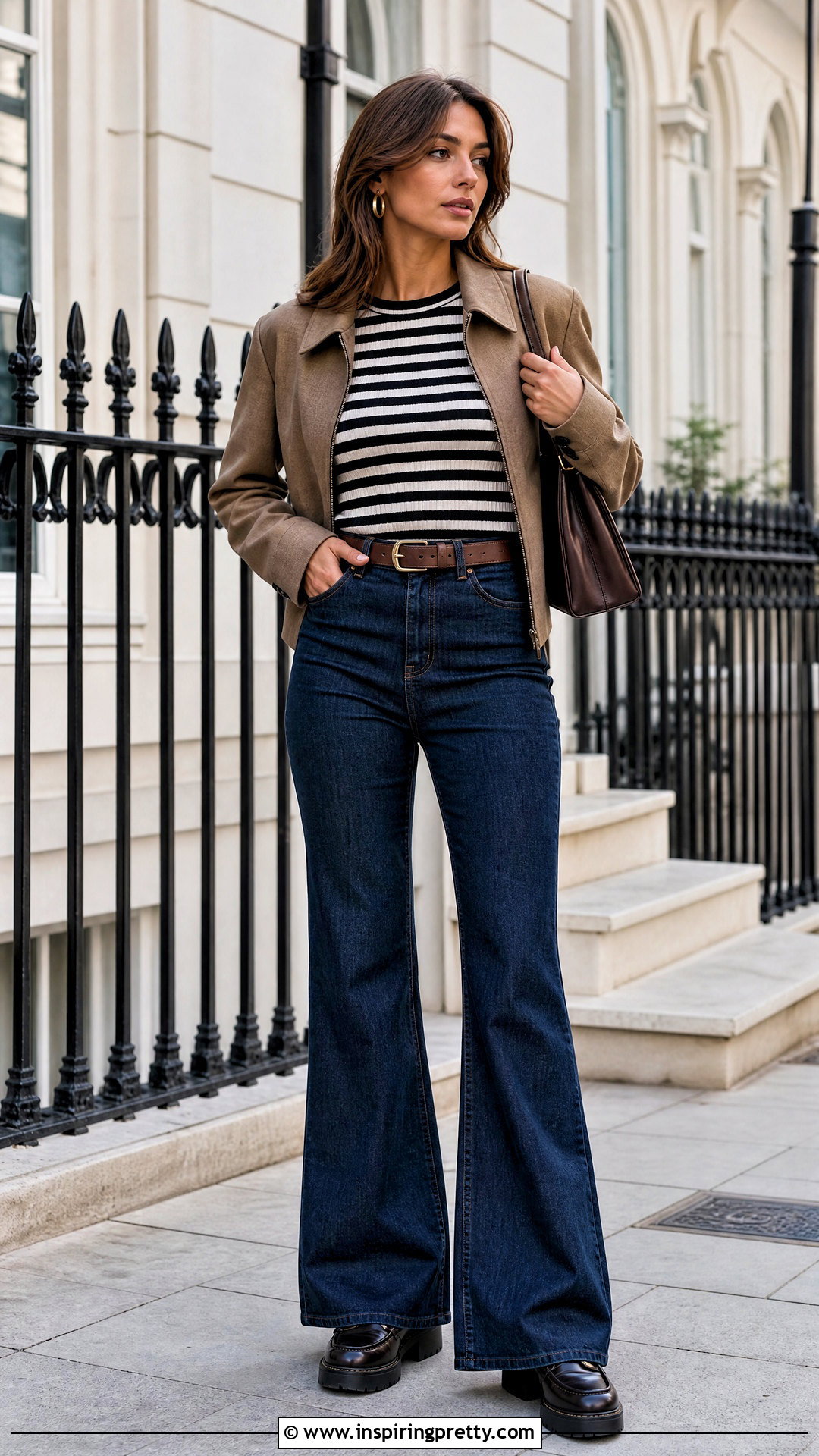 Black And White Striped Top With Flared Jeans - 50 Black And White Striped Top Outfit ideas