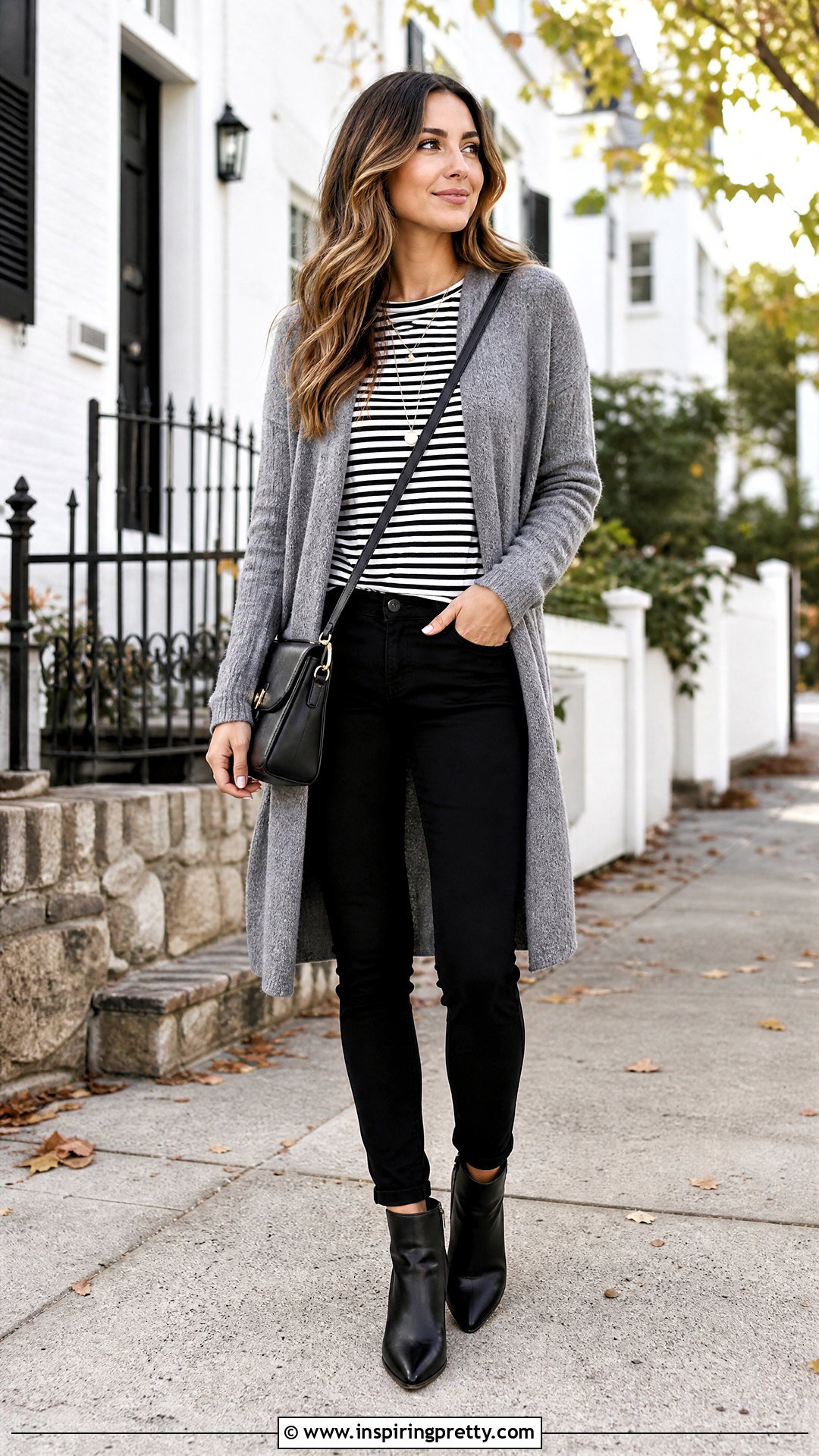 Black And White Striped Top With Long Cardigan - 50 Black And White Striped Top Outfit ideas