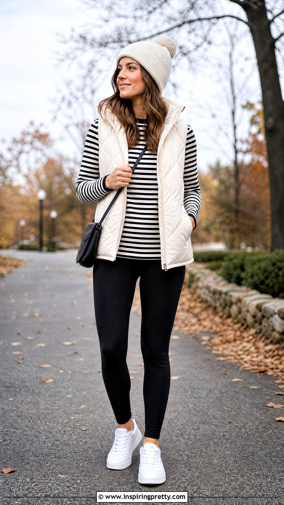 Black And White Striped Top With Puffer Vest - 50 Black And White Striped Top Outfit ideas