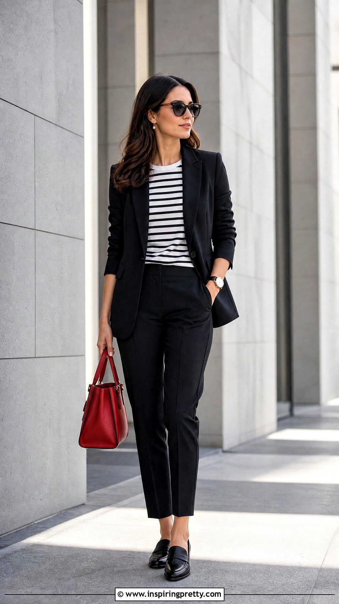 Black And White Striped Top With Red Accessories - 50 Black And White Striped Top Outfit ideas