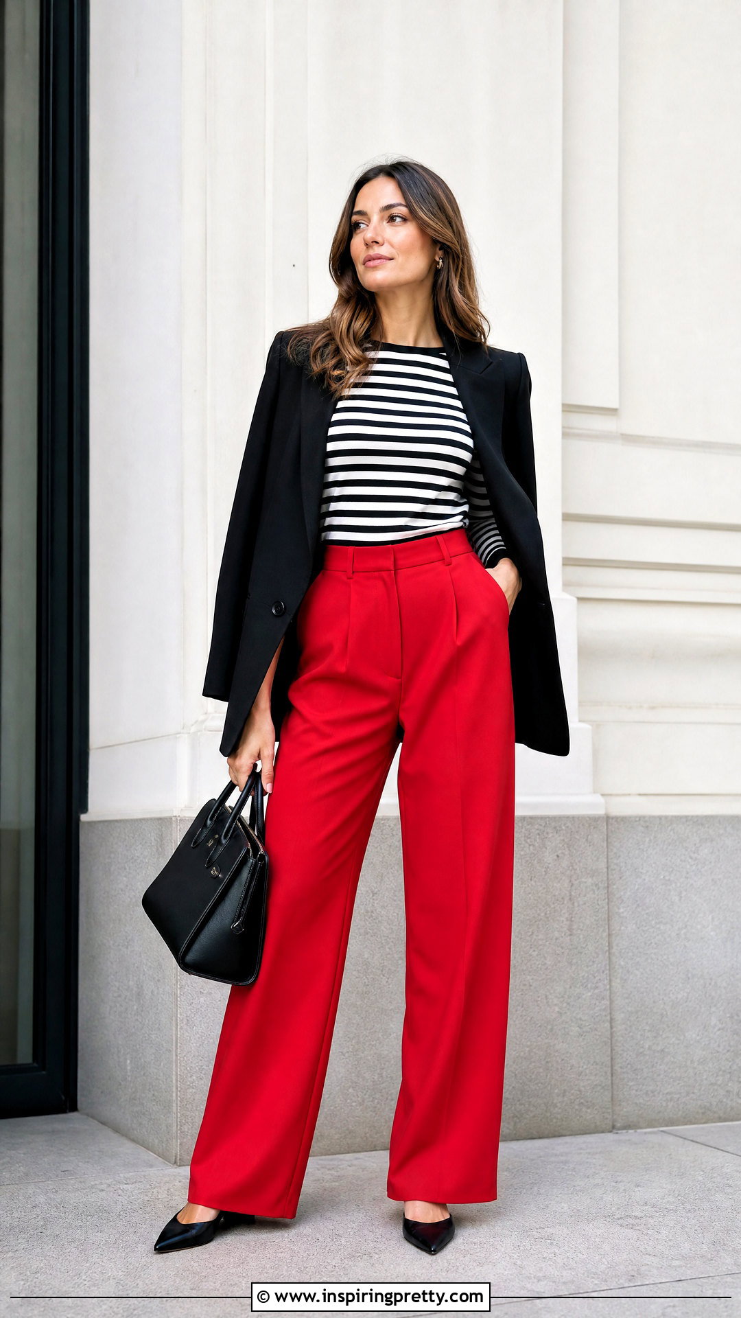 Black And White Striped Top With Red Pants - 50 Black And White Striped Top Outfit ideas