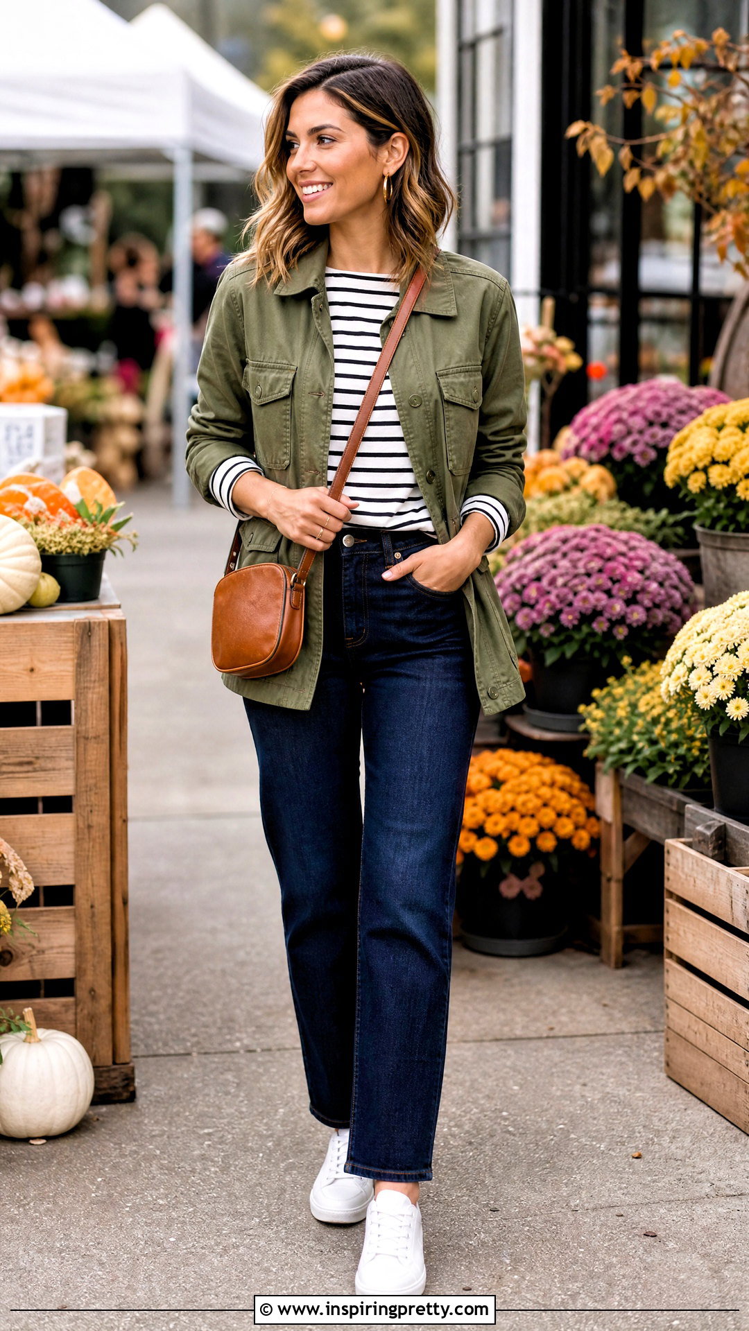 Black And White Striped Top With Utility Jacket - 50 Black And White Striped Top Outfit ideas