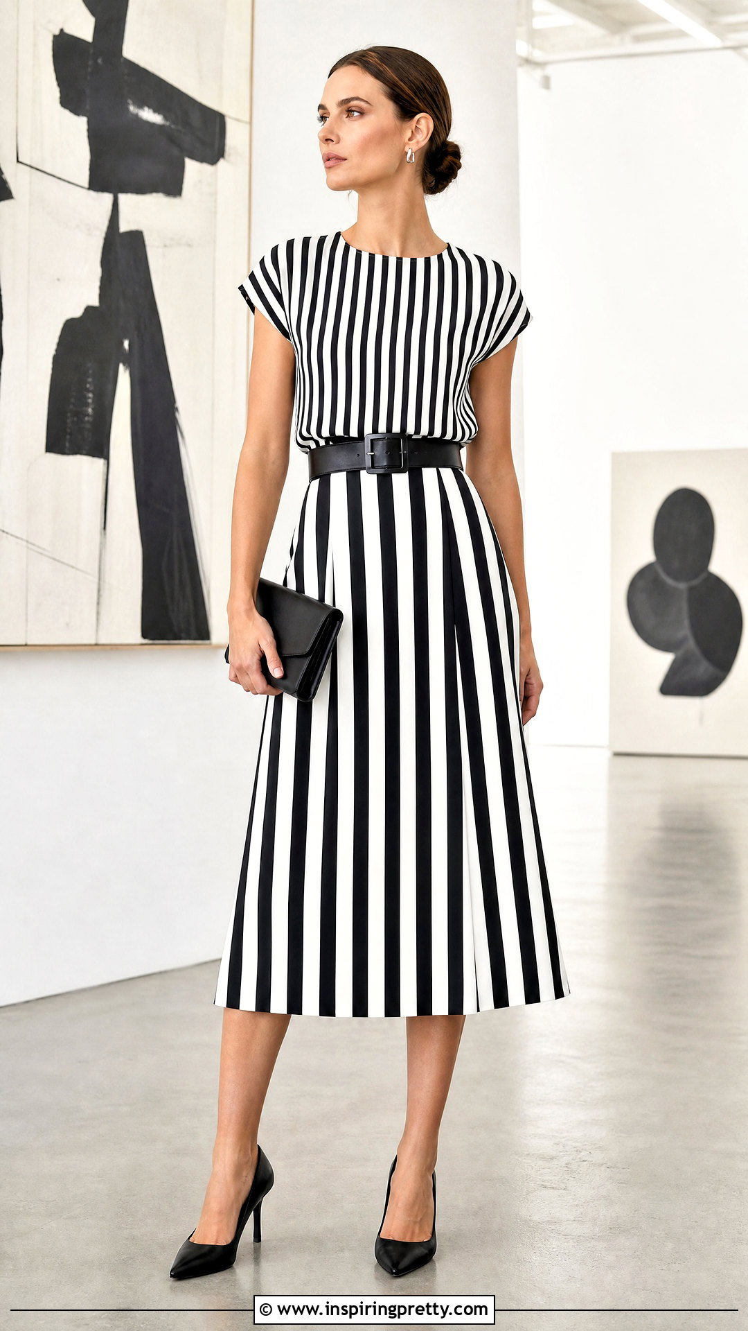 Black And White Vertical Striped Top With A Matching Skirt - 20 black and white vertical striped top outfit ideas