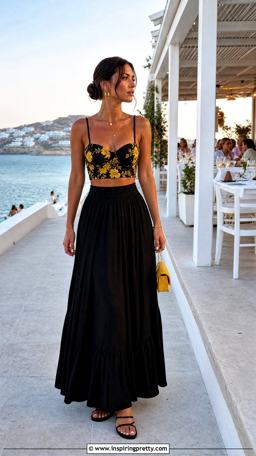 Black And Yellow Crop Top With Black Maxi Skirt - 25 Black And Yellow Crop Top outfit ideas