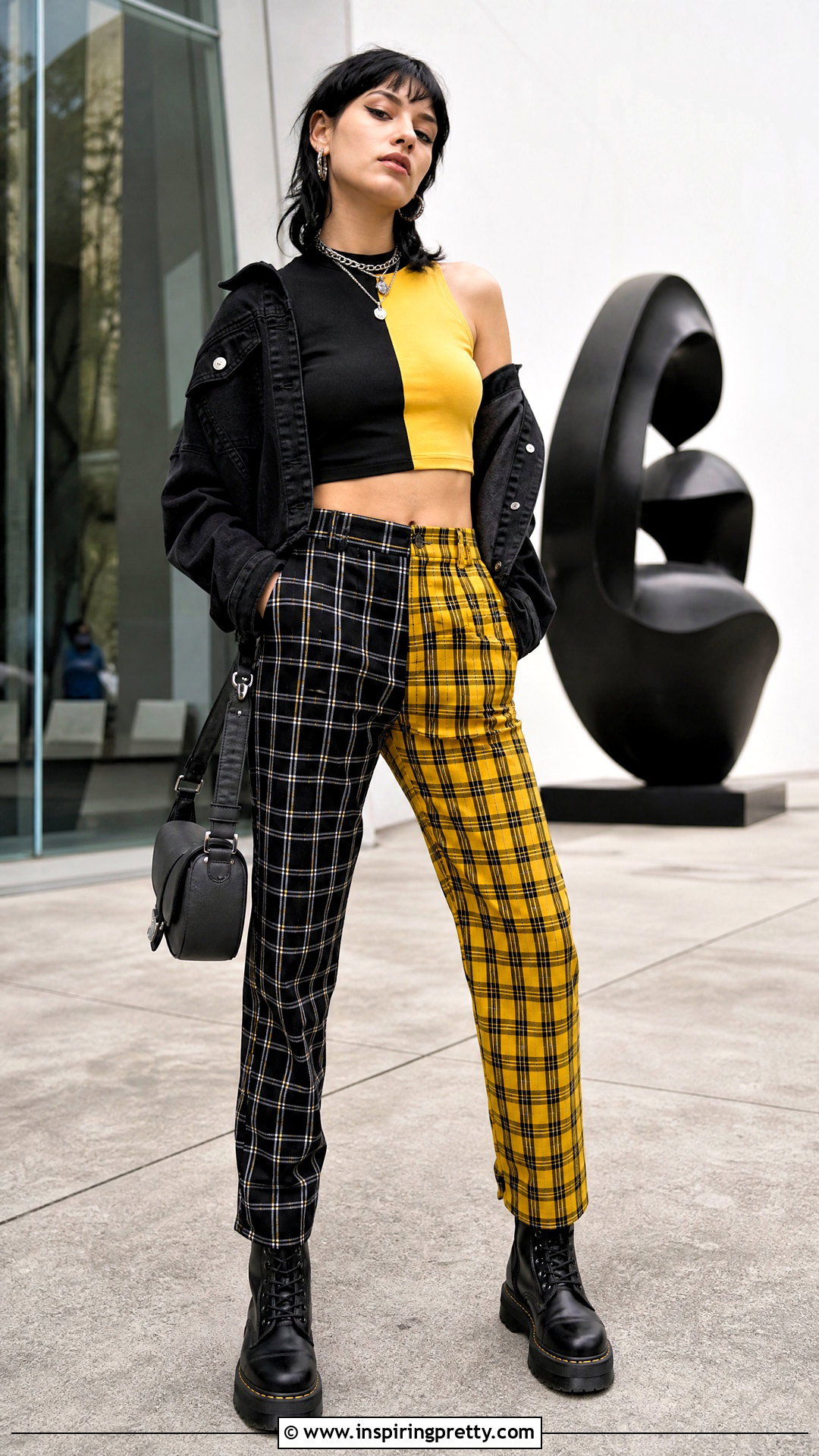 Black And Yellow Crop Top With Plaid Pants - 25 Black And Yellow Crop Top outfit ideas