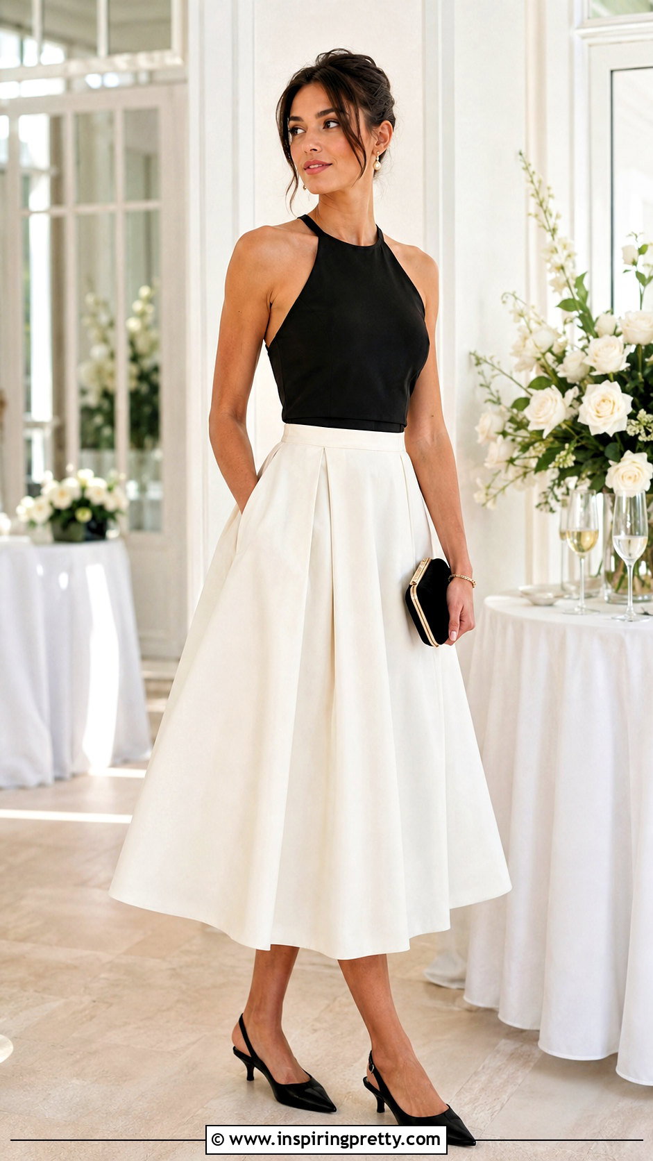 Black Audrey Hepburn Halter Top With Midi Skirt - 25 Audrey Hepburn Tops outfit ideas
