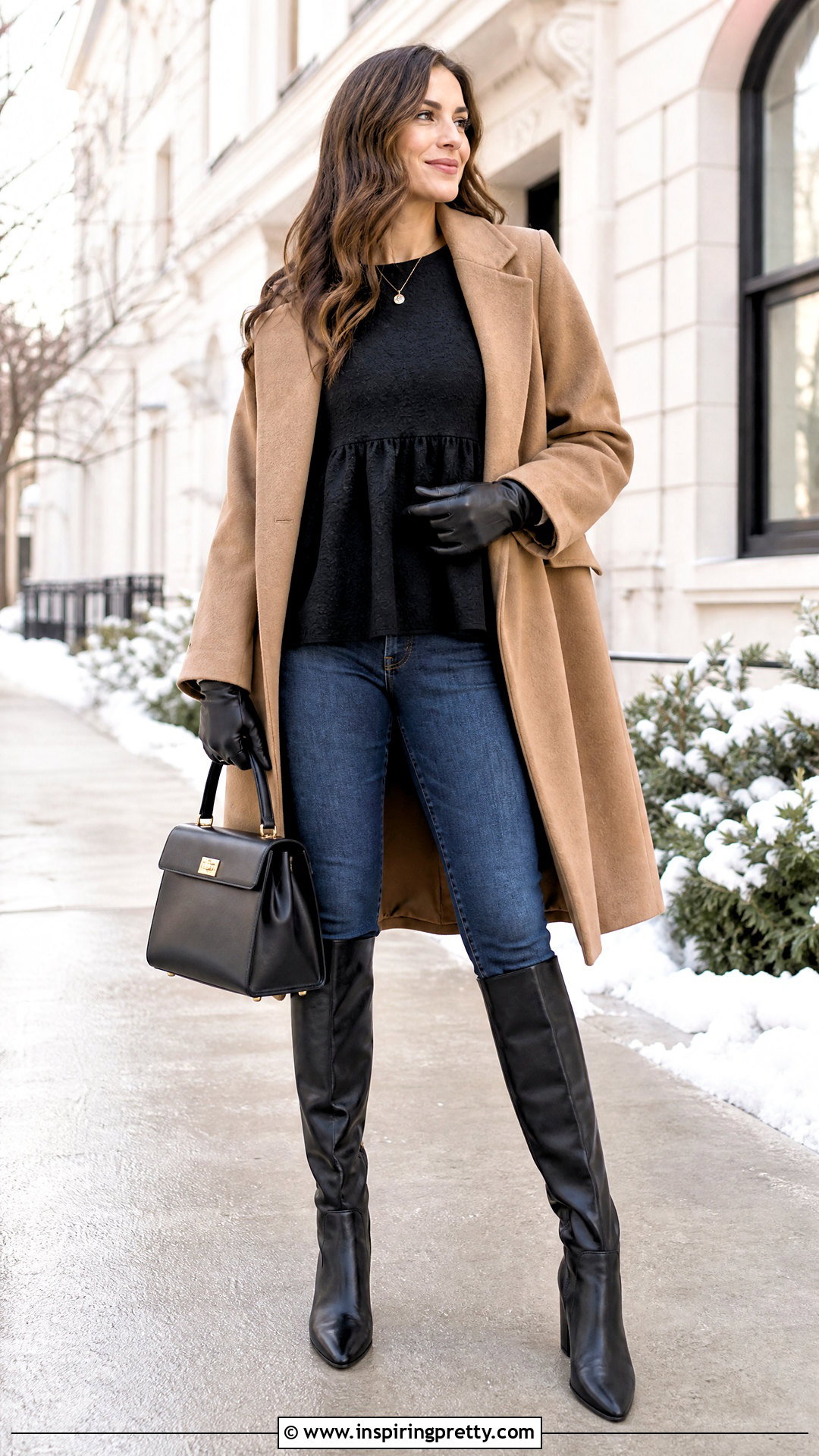 Black Babydoll Top With A Long Coat And Boots - 50 black babydoll top outfit ideas
