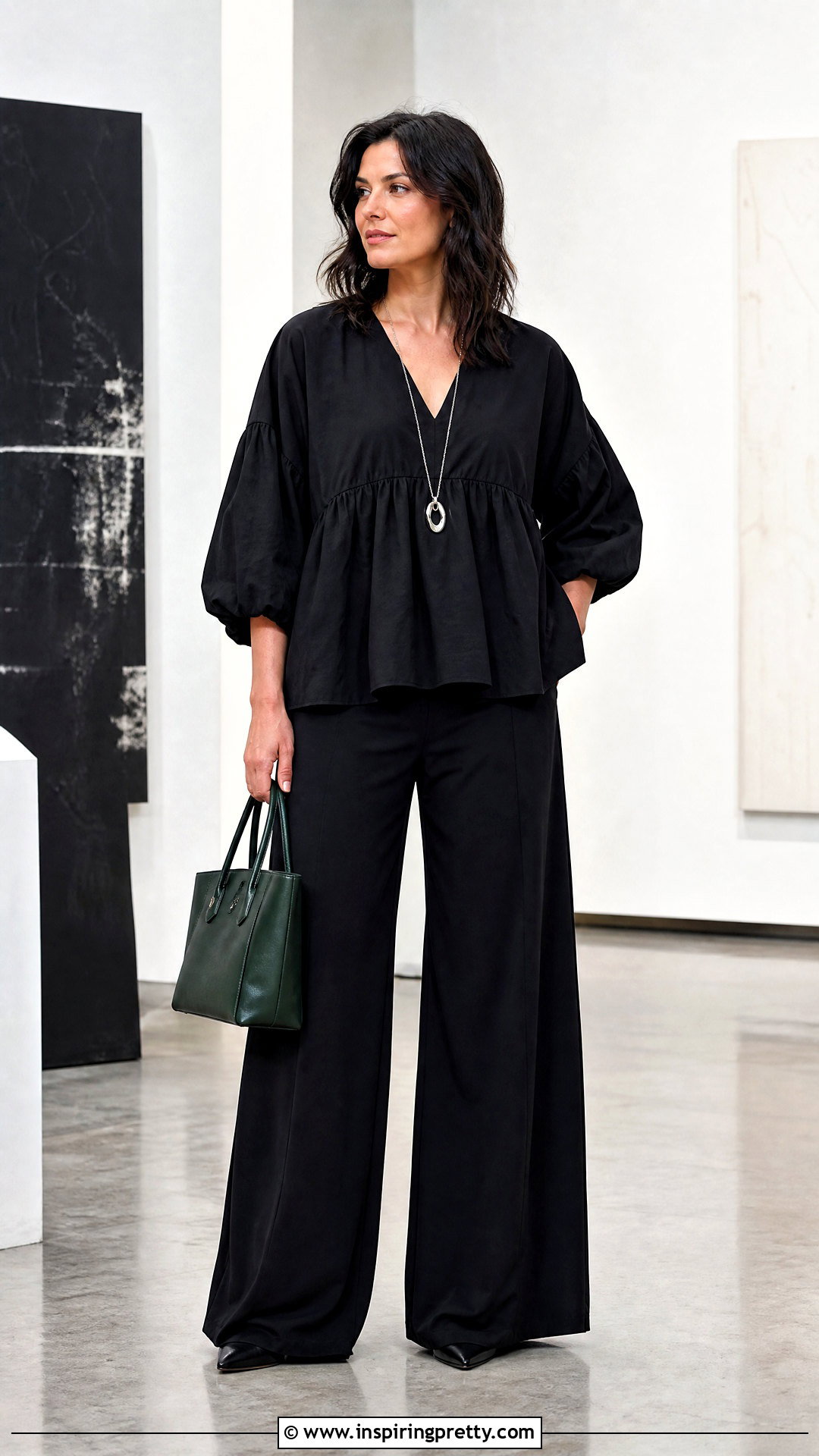 Black Babydoll Top With Black Wide Leg Pants - 50 black babydoll top outfit ideas