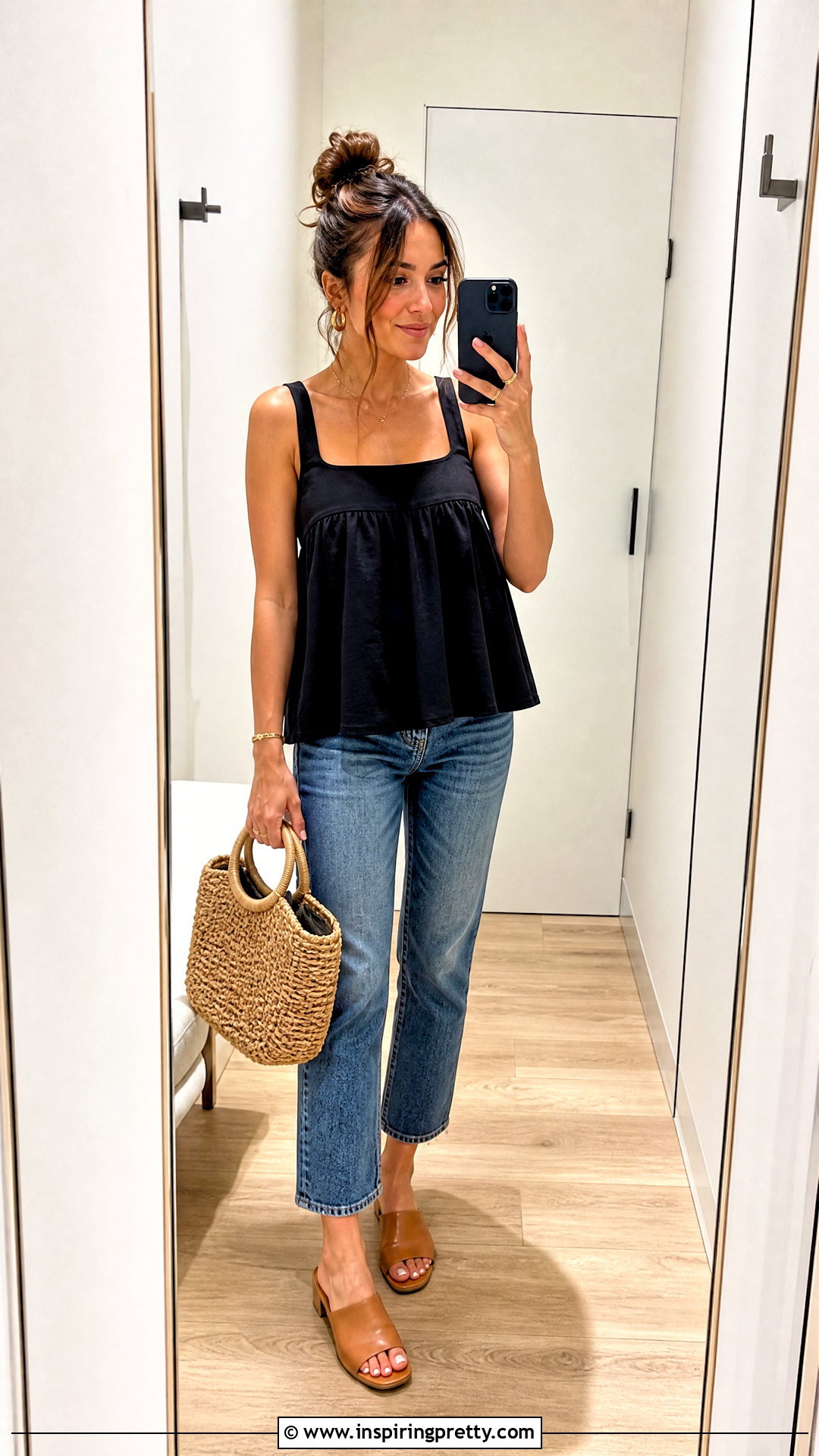 Black Babydoll Top With Cropped Jeans - 50 black babydoll top outfit ideas