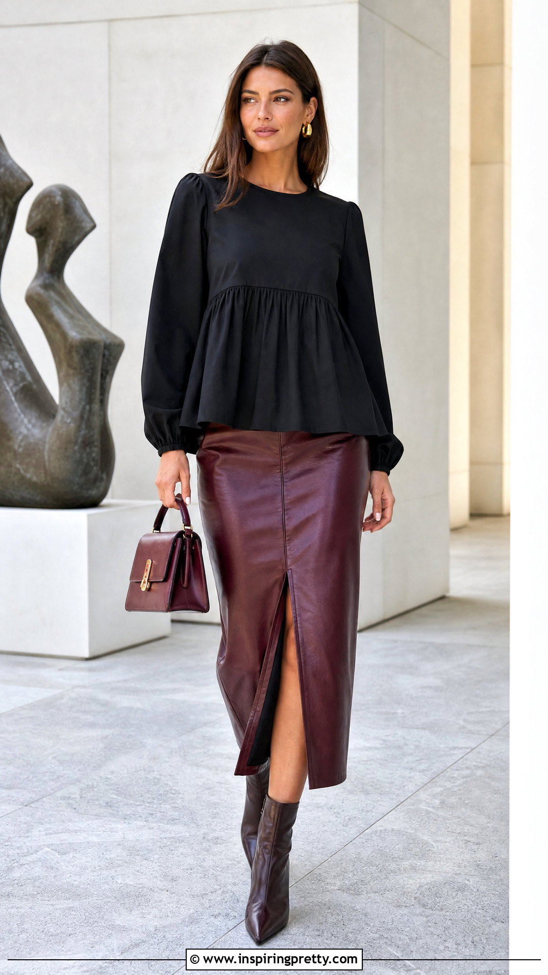 Black Babydoll Top With Leather Midi Skirt - 50 black babydoll top outfit ideas