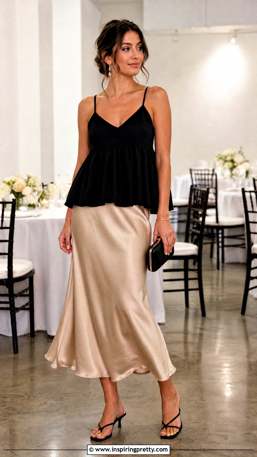 Black Babydoll Top With Satin Midi Skirt - 50 black babydoll top outfit ideas