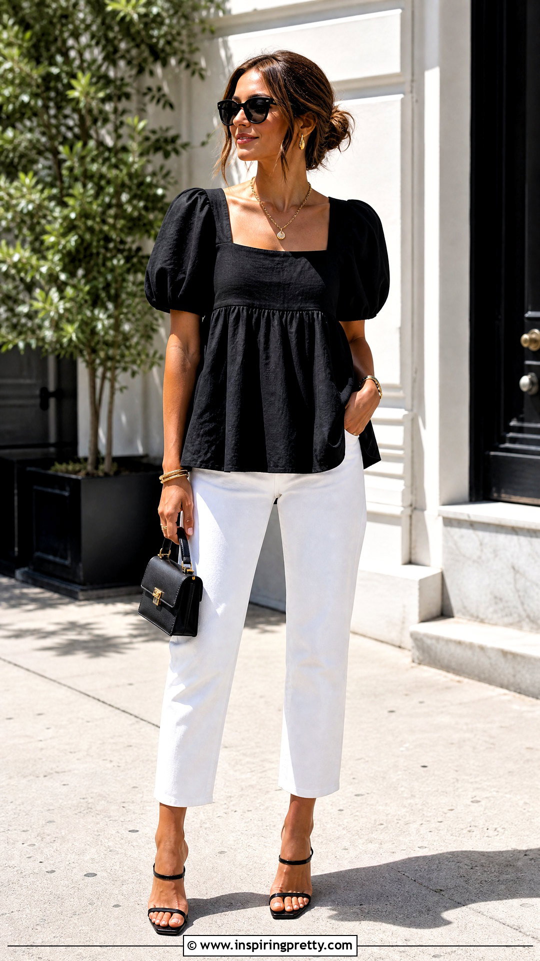 Black Babydoll Top With White Jeans - 50 babydoll top outfit summer ideas