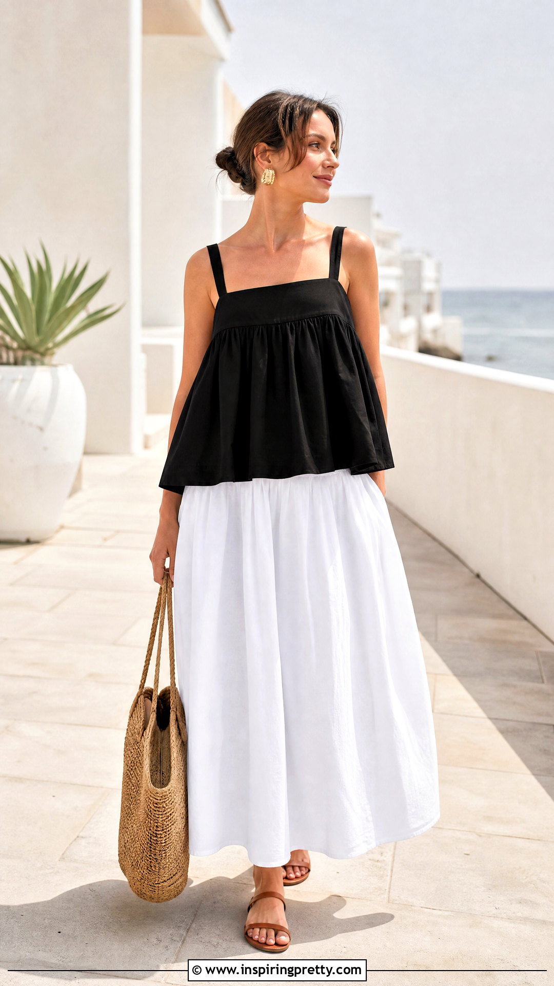 Black Babydoll Top With White Maxi Skirt - 50 black babydoll top outfit ideas
