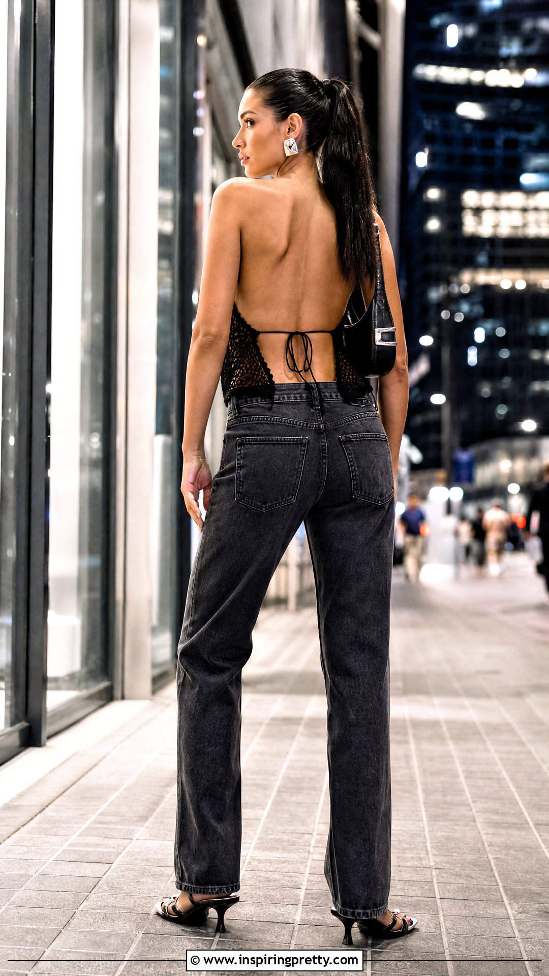 Black Backless Crochet Top With Black Jeans - 50 backless crochet top outfit ideas