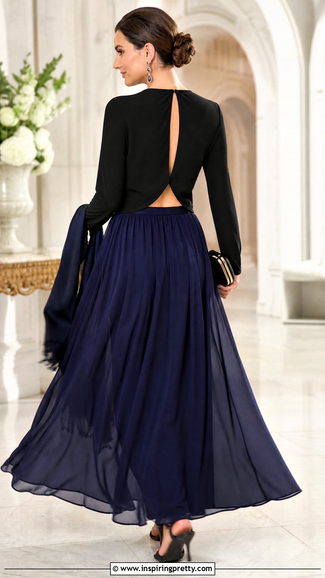 Black Backless Detail Top And Full Maxi Skirt Outfit - 50 black top and skirt outfits