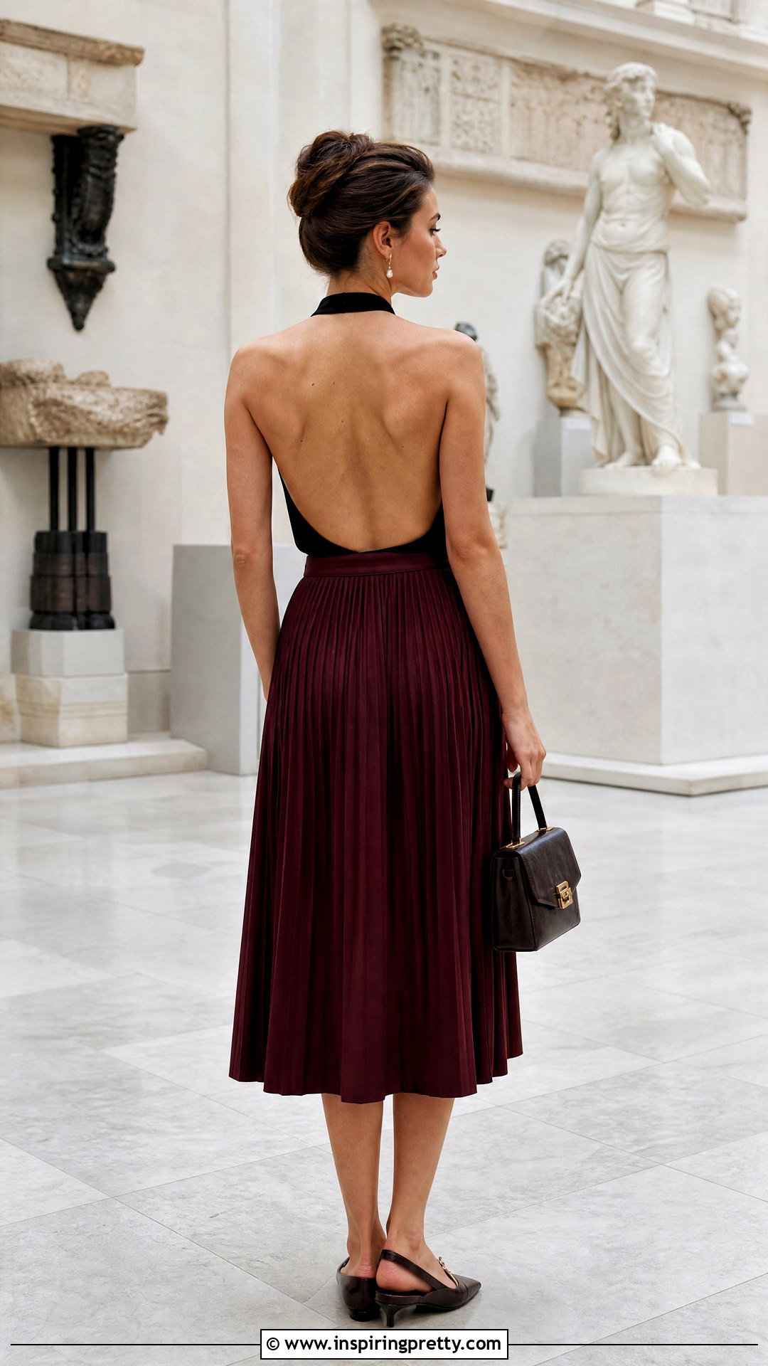 Black Backless Top With Ballet Flats And Midi Skirt - 50 black backless top outfit ideas
