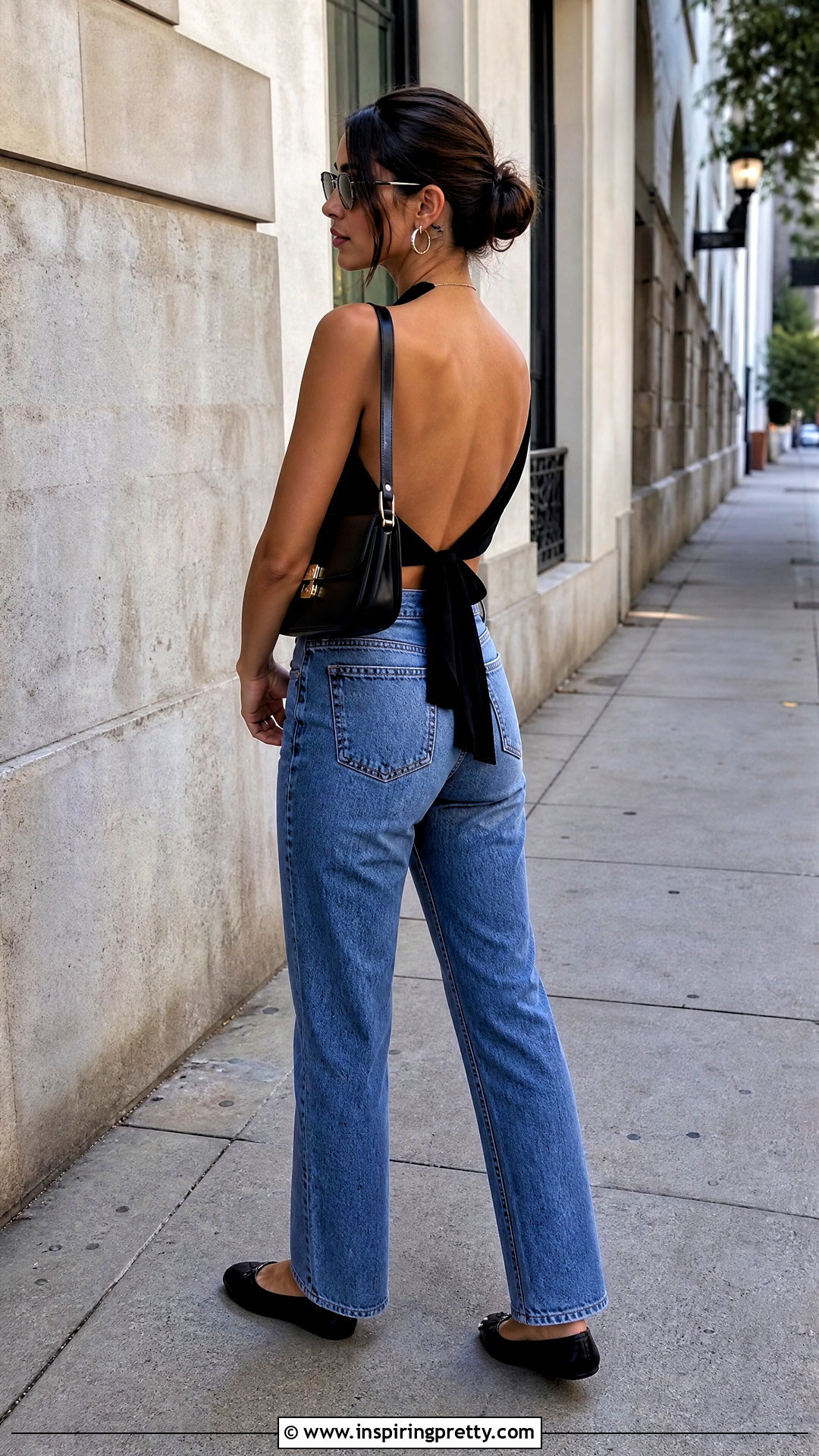 Black Backless Top With Straight Leg Jeans - 50 black backless top outfit ideas