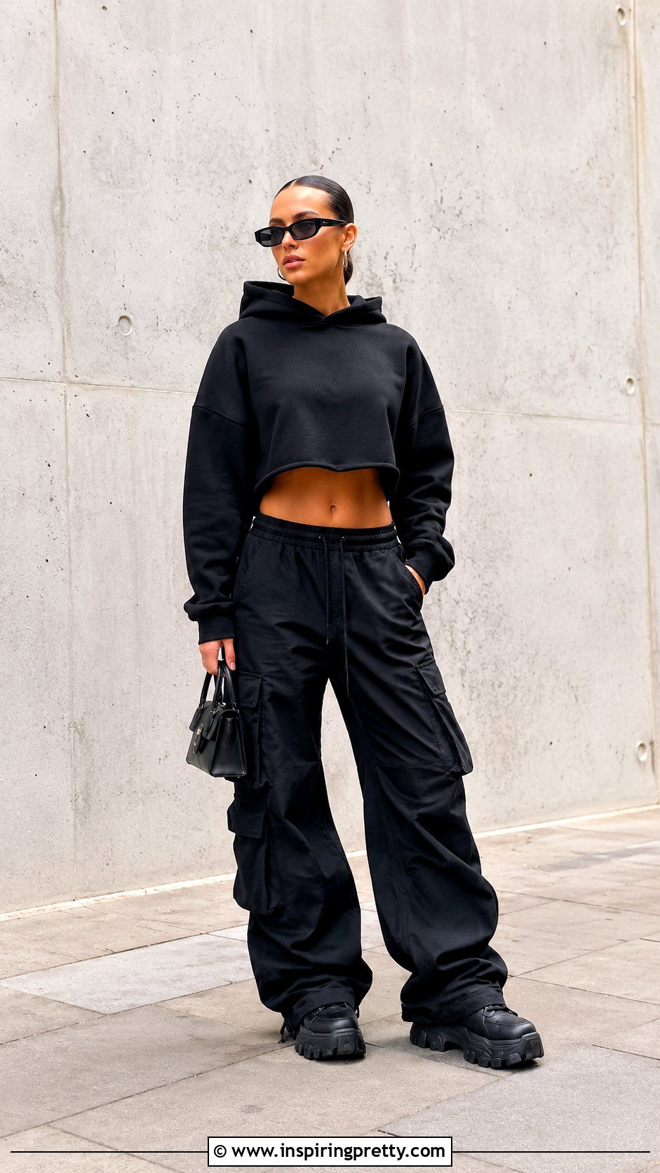 Black Baggy Crop Top Hoodie Monochrome Outfit - 25 Baggy Crop Top Hoodie outfit ideas