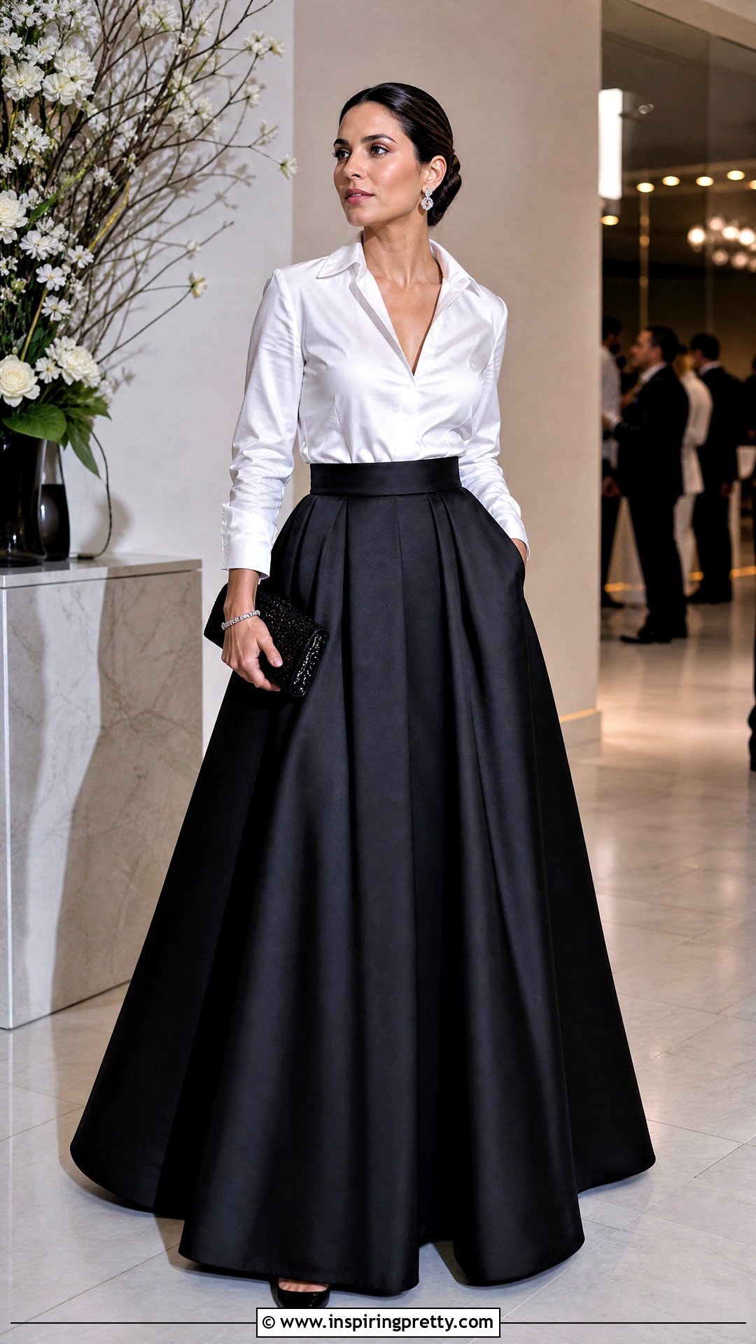 Black Ball Skirt And White Formal Shirt Outfit - 50 Black Skirt And White Top Outfit ideas