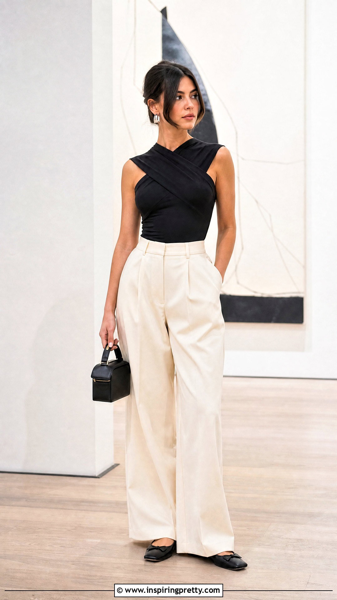 Black Ballet Top With Wide Leg Trousers - 25 Ballet Style Top outfit ideas