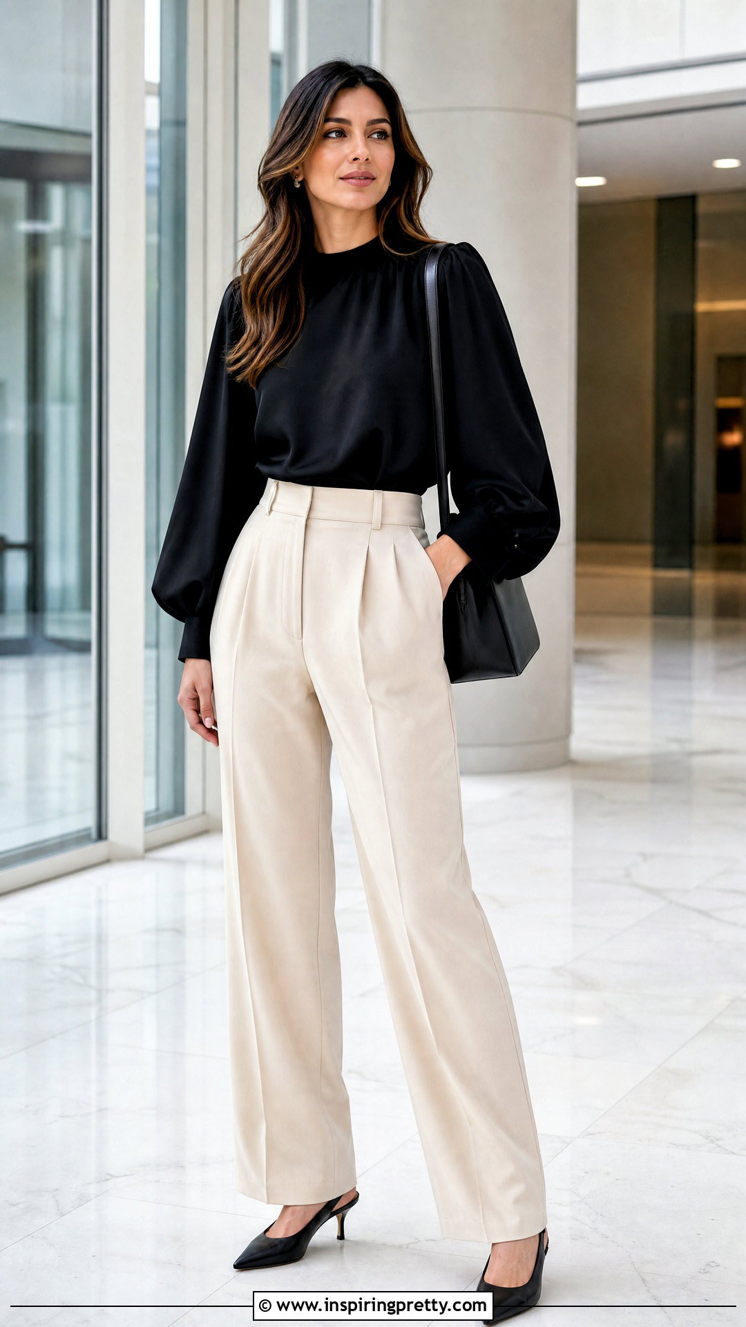 Black Balloon Sleeve Top With Wide Leg Trousers - 20 balloon sleeves top outfit ideas