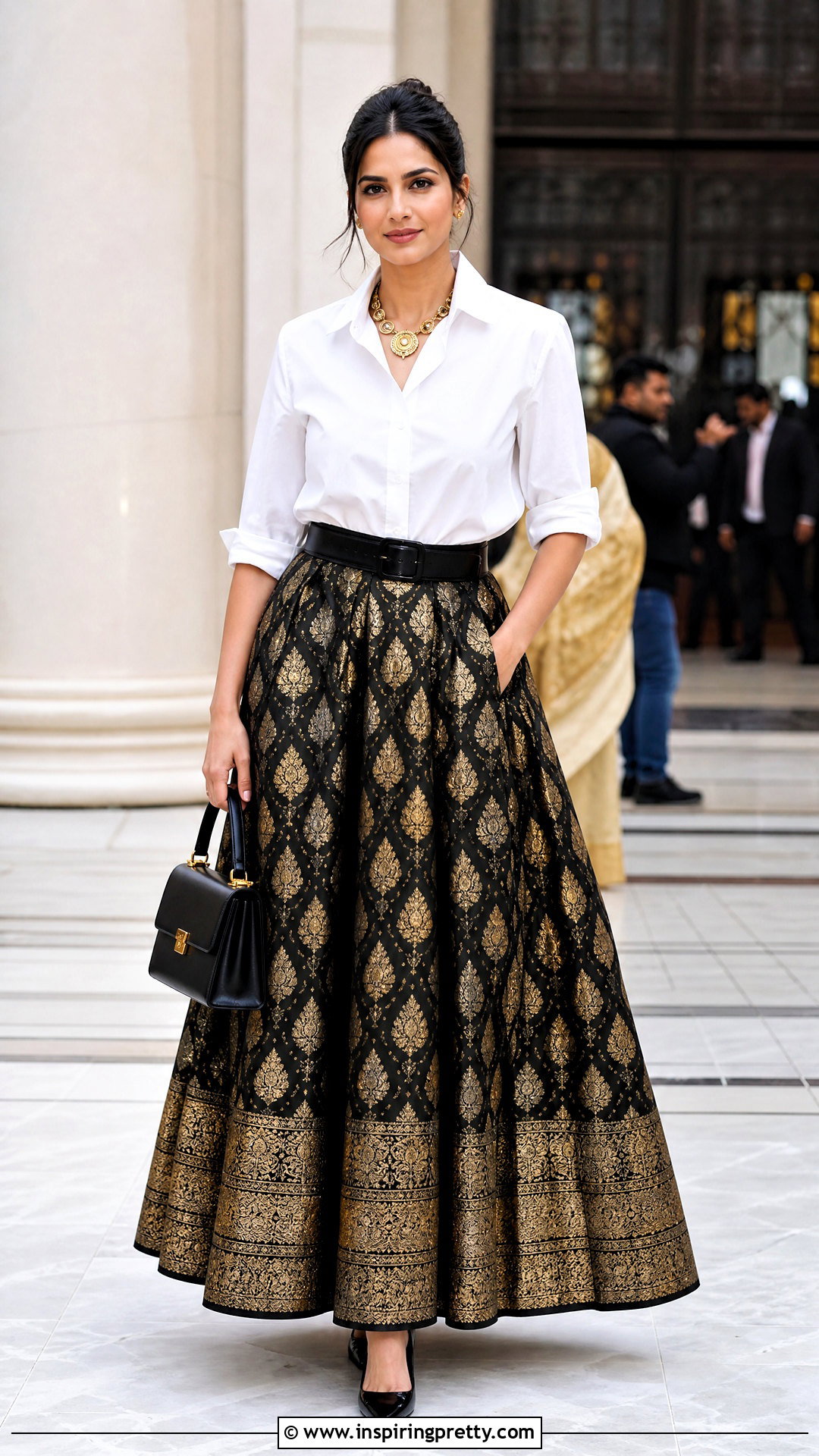 Black Banarasi Skirt With White Shirt - 50 banarasi skirt and top outfit ideas