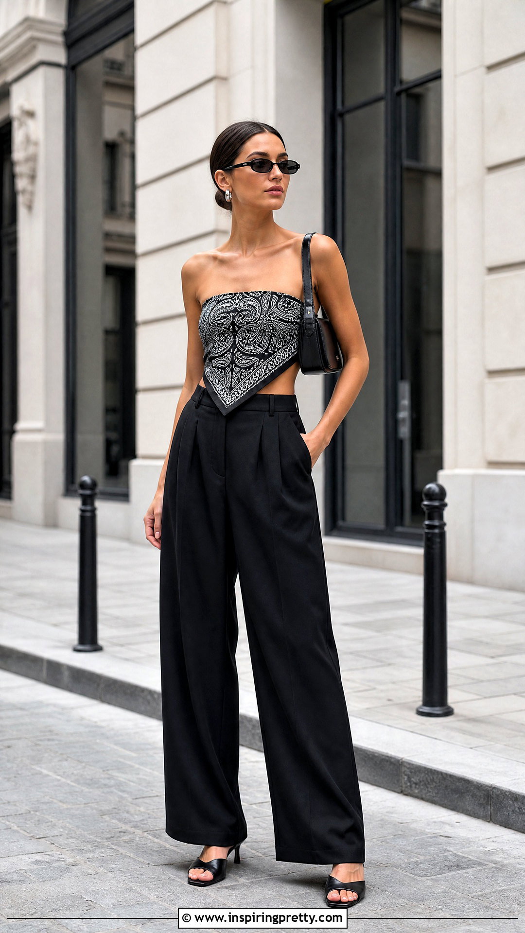 Black Bandana Top With Black Pants - 50 bandana top outfit ideas