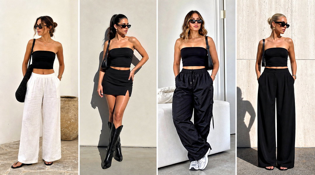 20 Black Bandeau Crop Top Outfit Ideas for Sleek Summer Style