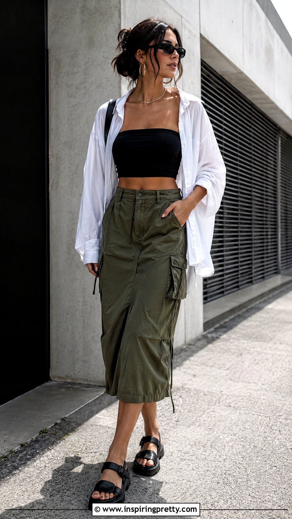 Black Bandeau Top With Cargo Skirt - 50 shein tops codes