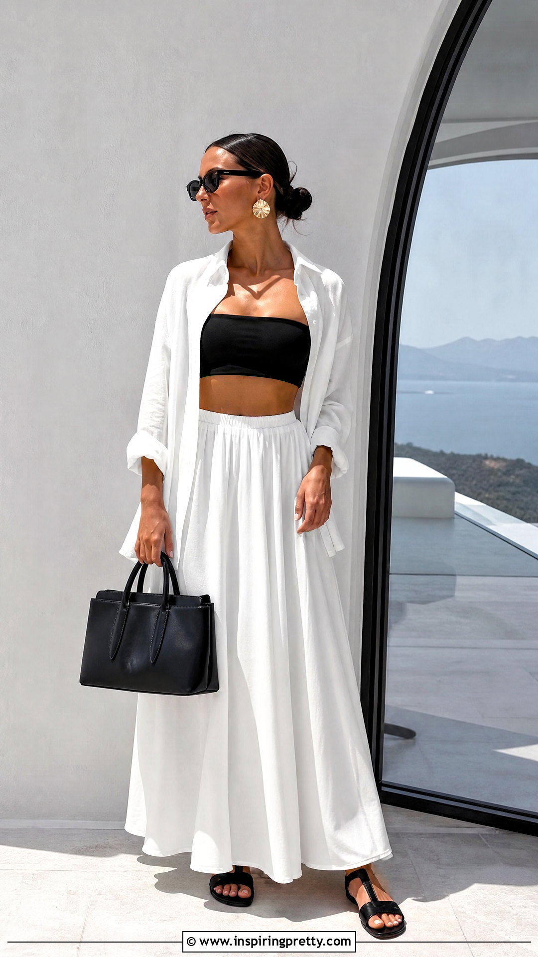 Black Bandeau Top With White Maxi Skirt - 50 bandeau top outfits