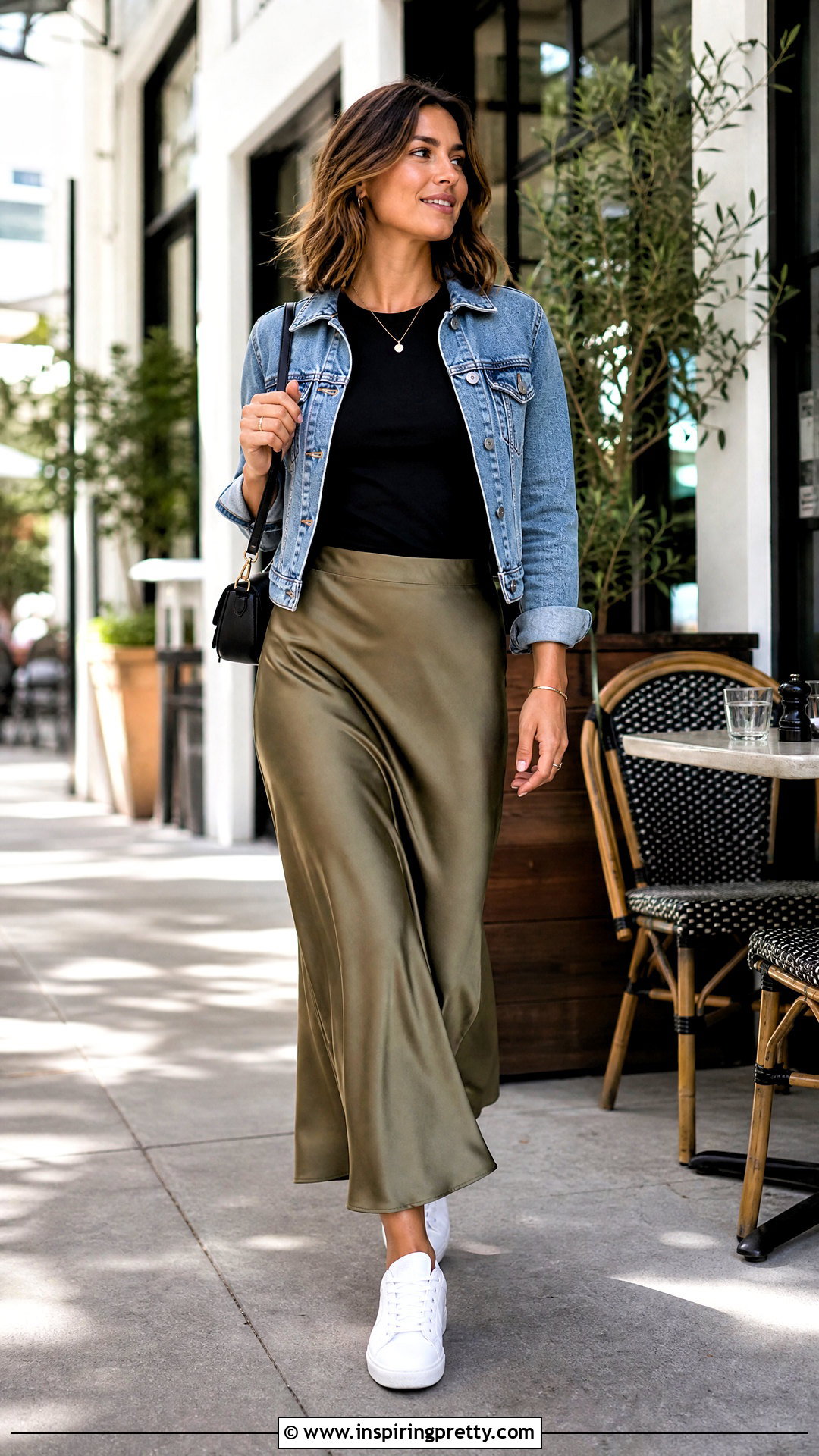 Black Basic Top With A Slip Skirt And Sneakers - 50 black basic top outfit ideas