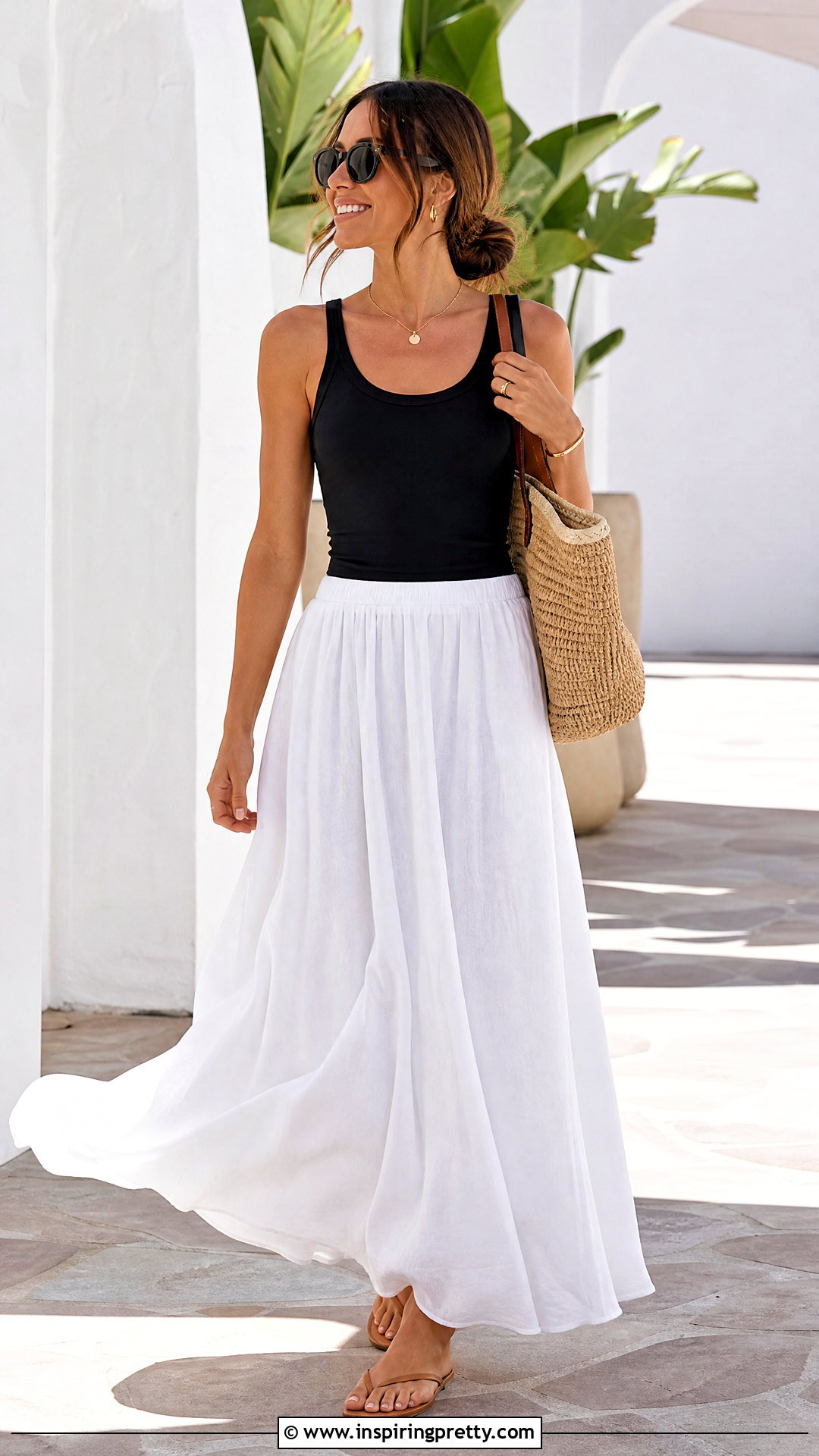 Black Basic Top With A White Maxi Skirt And Sandals - 50 black basic top outfit ideas