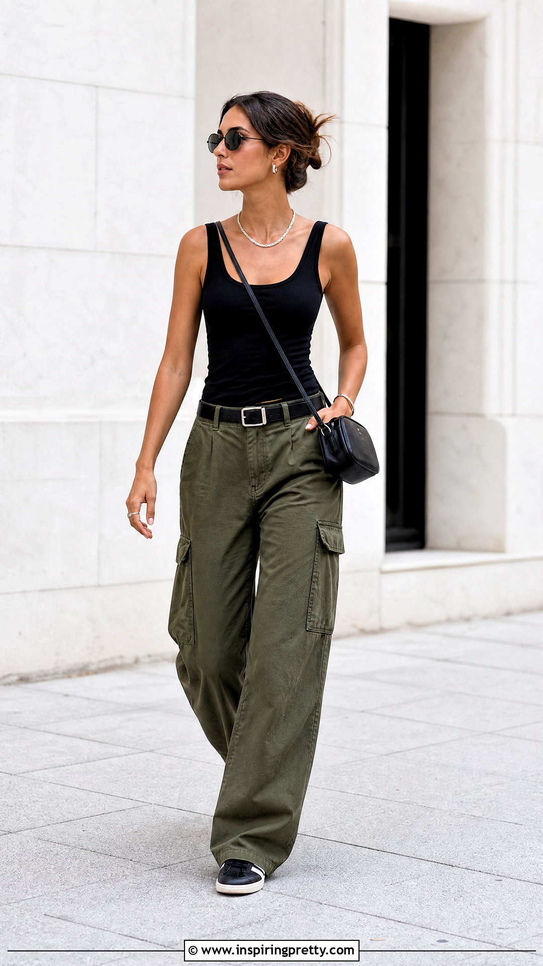 Black Basic Top With Cargo Pants And Sneakers - 50 black basic top outfit ideas