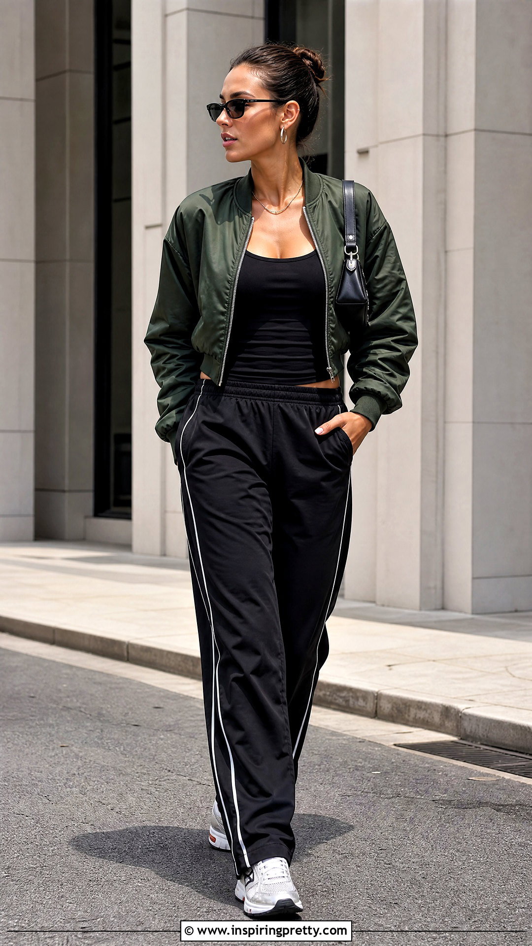 Black Basic Top With Track Pants And A Bomber Jacket - 50 black basic top outfit ideas