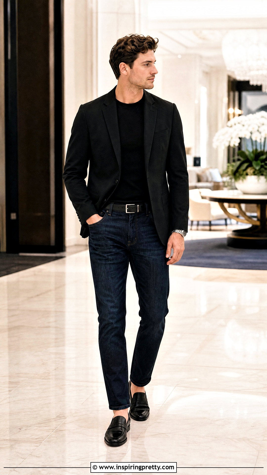 Black Blazer Black T Shirt Dark Blue Jeans - 20 Black Top Blue Jeans Mens