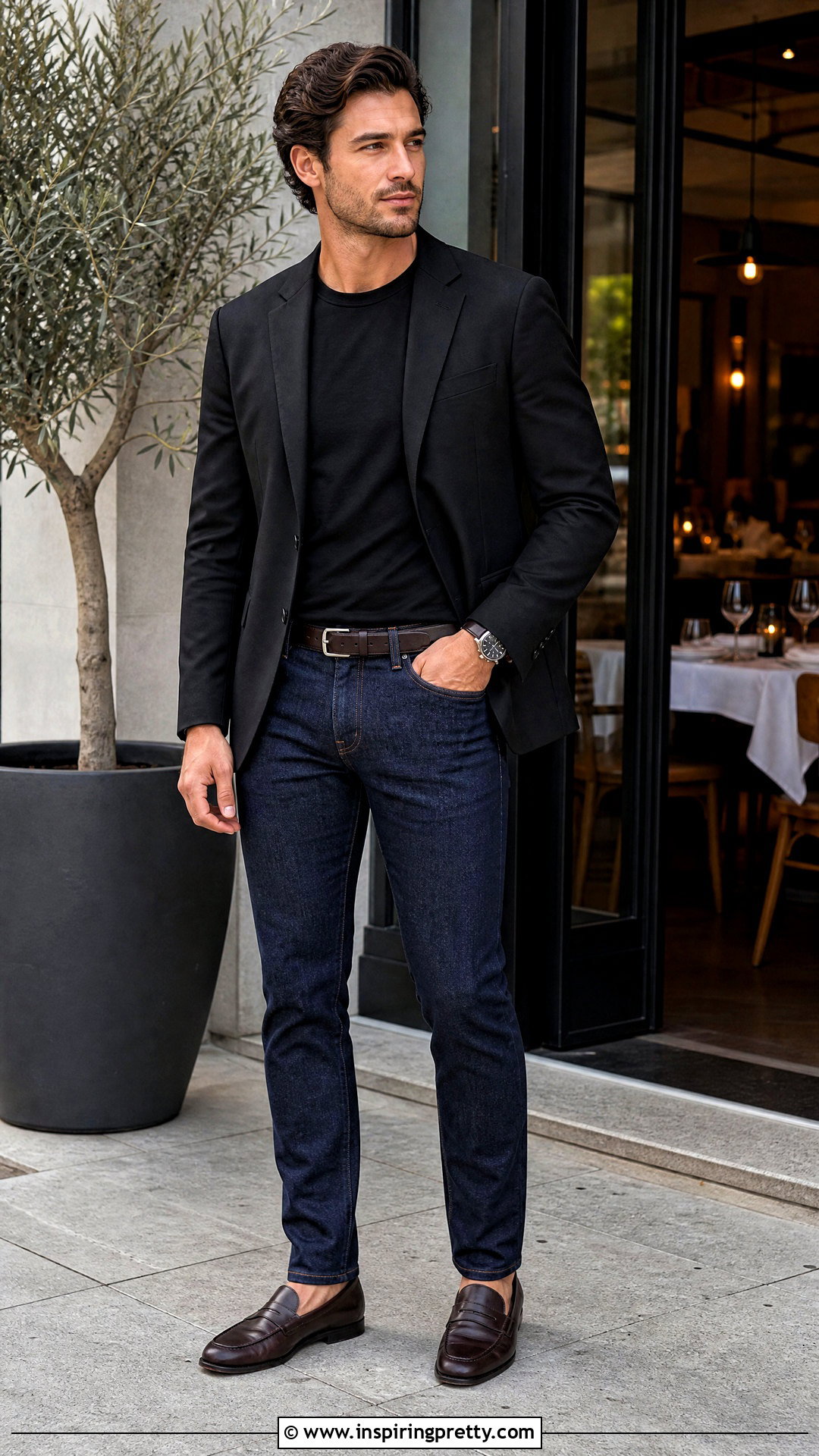 Black Blazer With Black T Shirt And Dark Jeans - 25 Black Top With Jeans Men