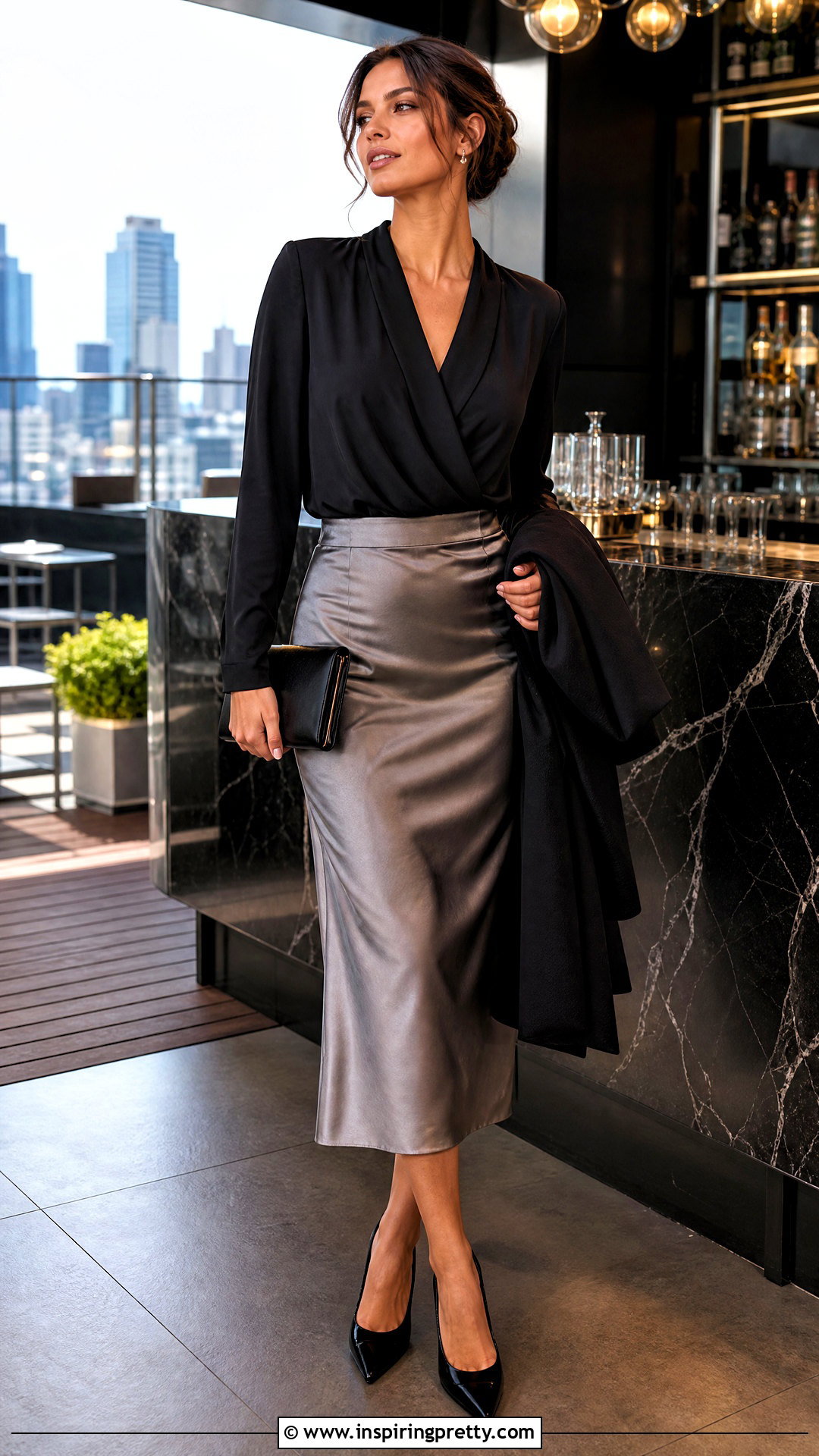Black Blouse And Metallic Skirt Bar Outfit - 25 bar going out tops outfit ideas