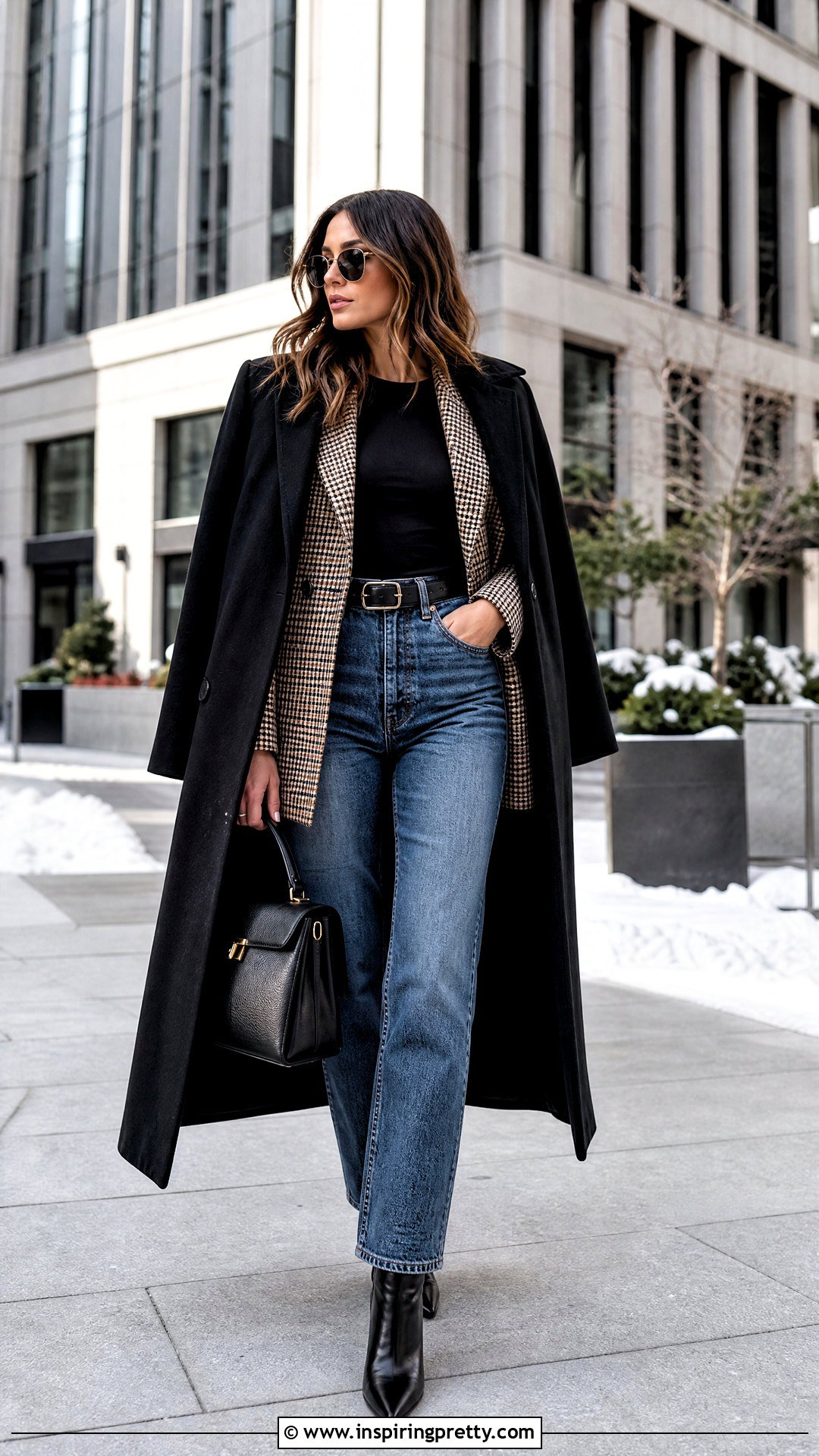 Black Bodysuit And Plaid Blazer Outfit - 50 winter tops outfit ideas