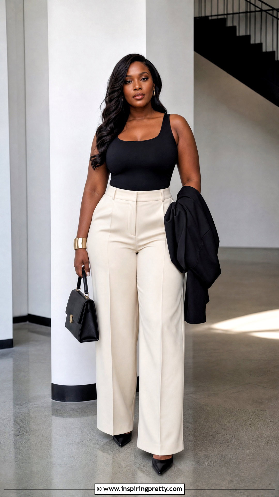 Black Bodysuit With Wide Leg Trousers - 25 Black Tops Black Women