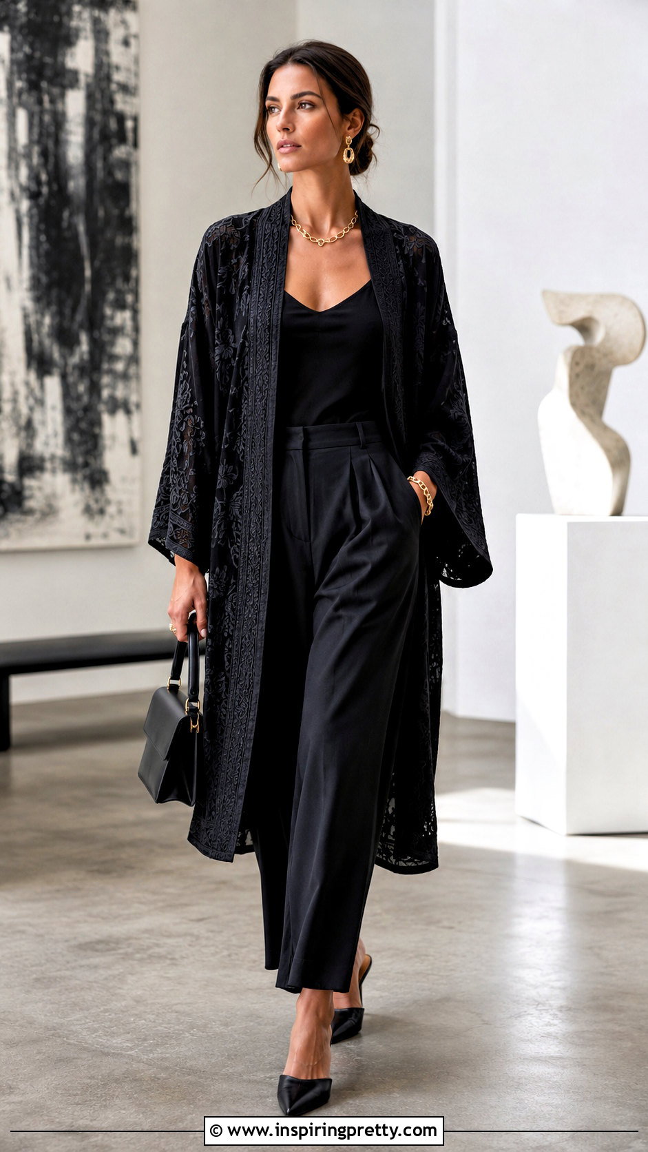 Black Boho Kimono Top With Monochrome Outfit - 20 boho kimono top outfit ideas