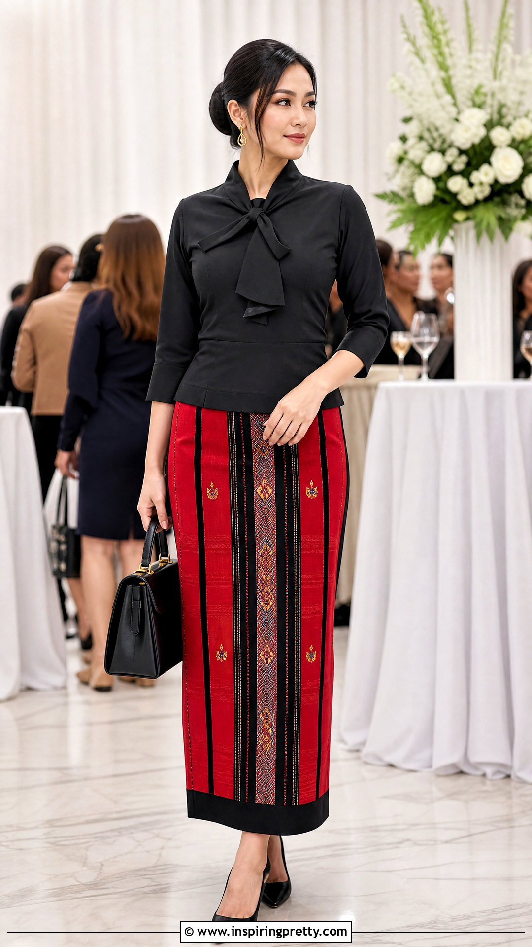 Black Bow Neck Mizo Top With Red Puan - 50 mizo tops designs