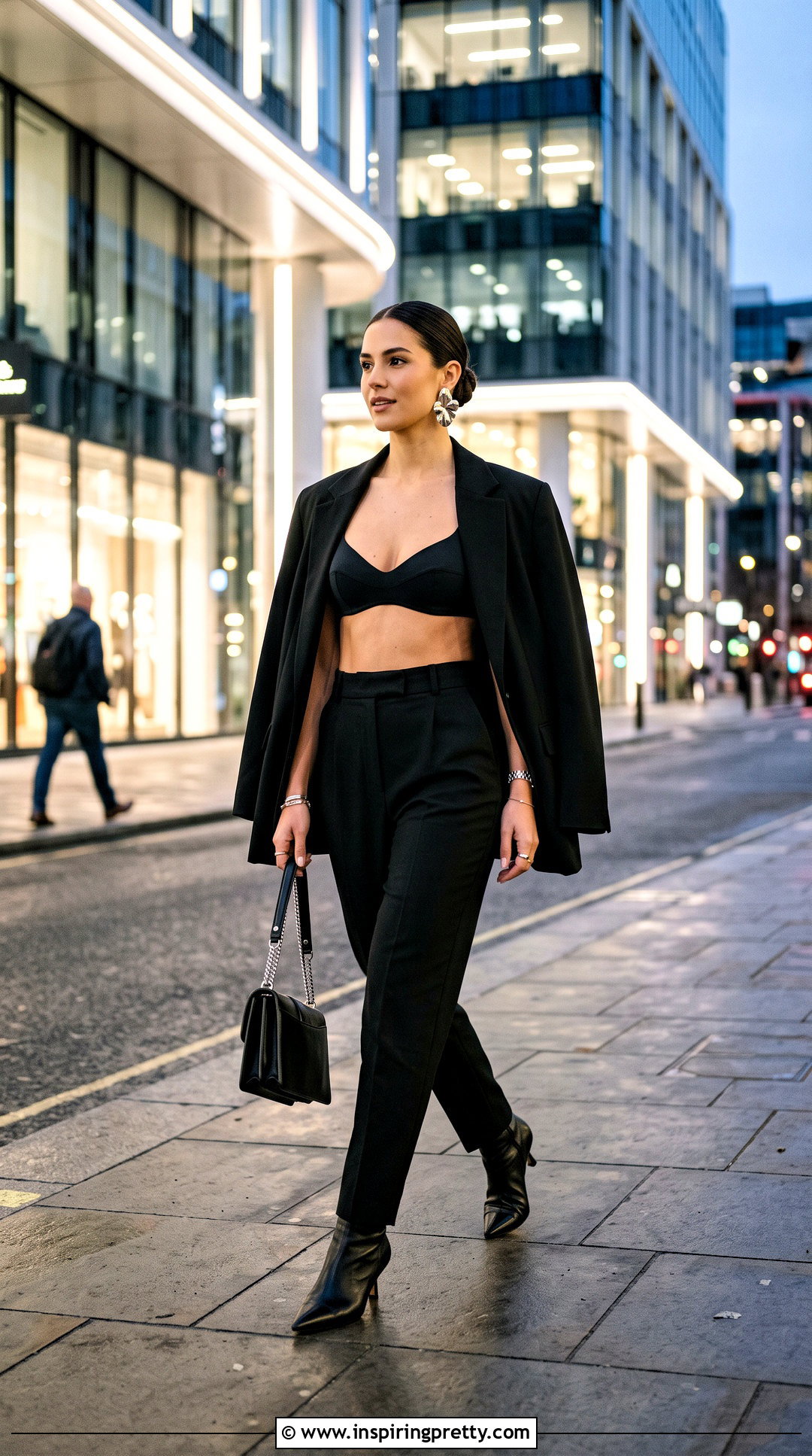 Black Bra Top With Monochrome Outfit - 50 bra top outfit ideas