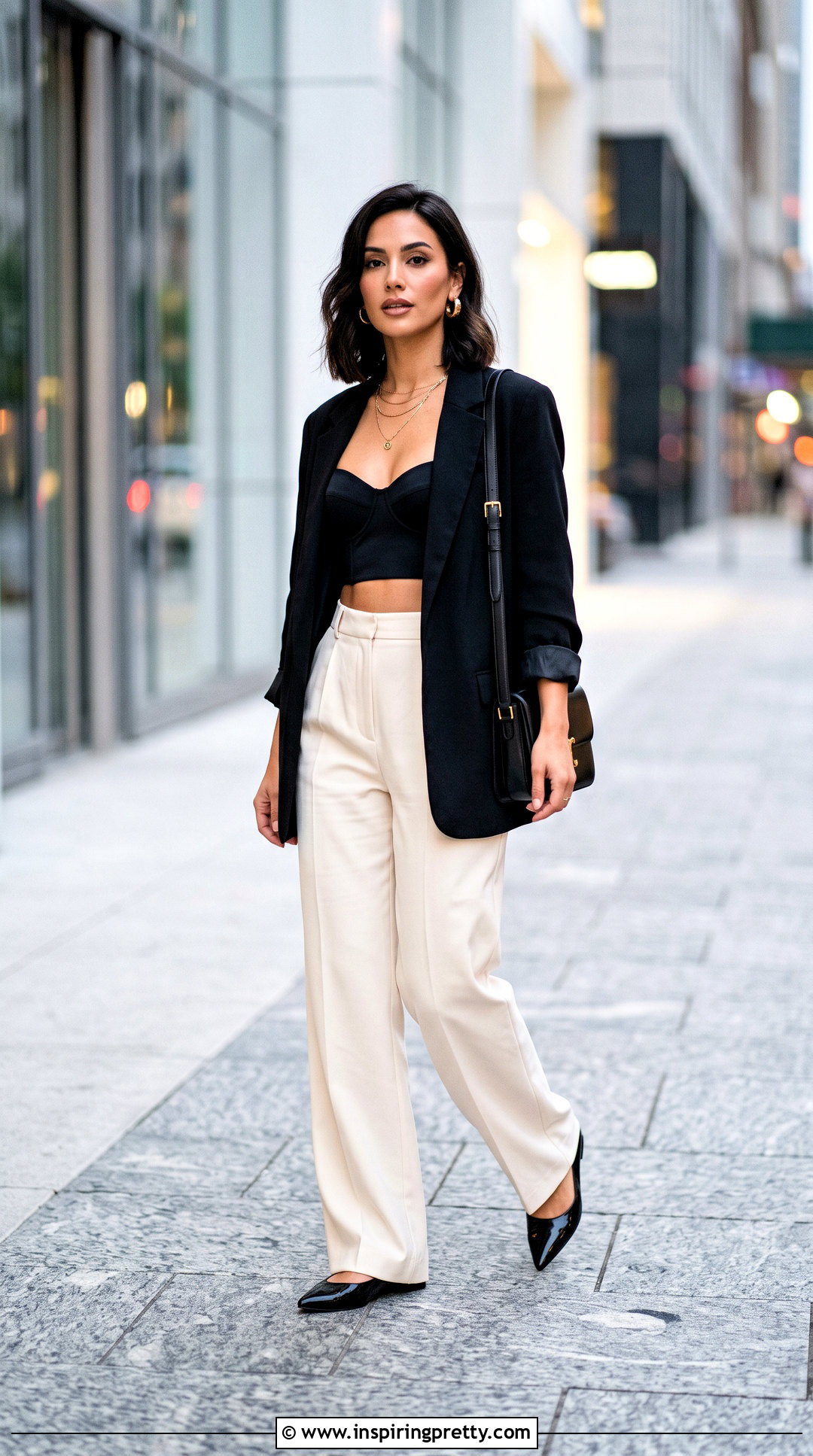 Black Bra Top With Wide Leg Trousers - 50 bra tops outfit ideas