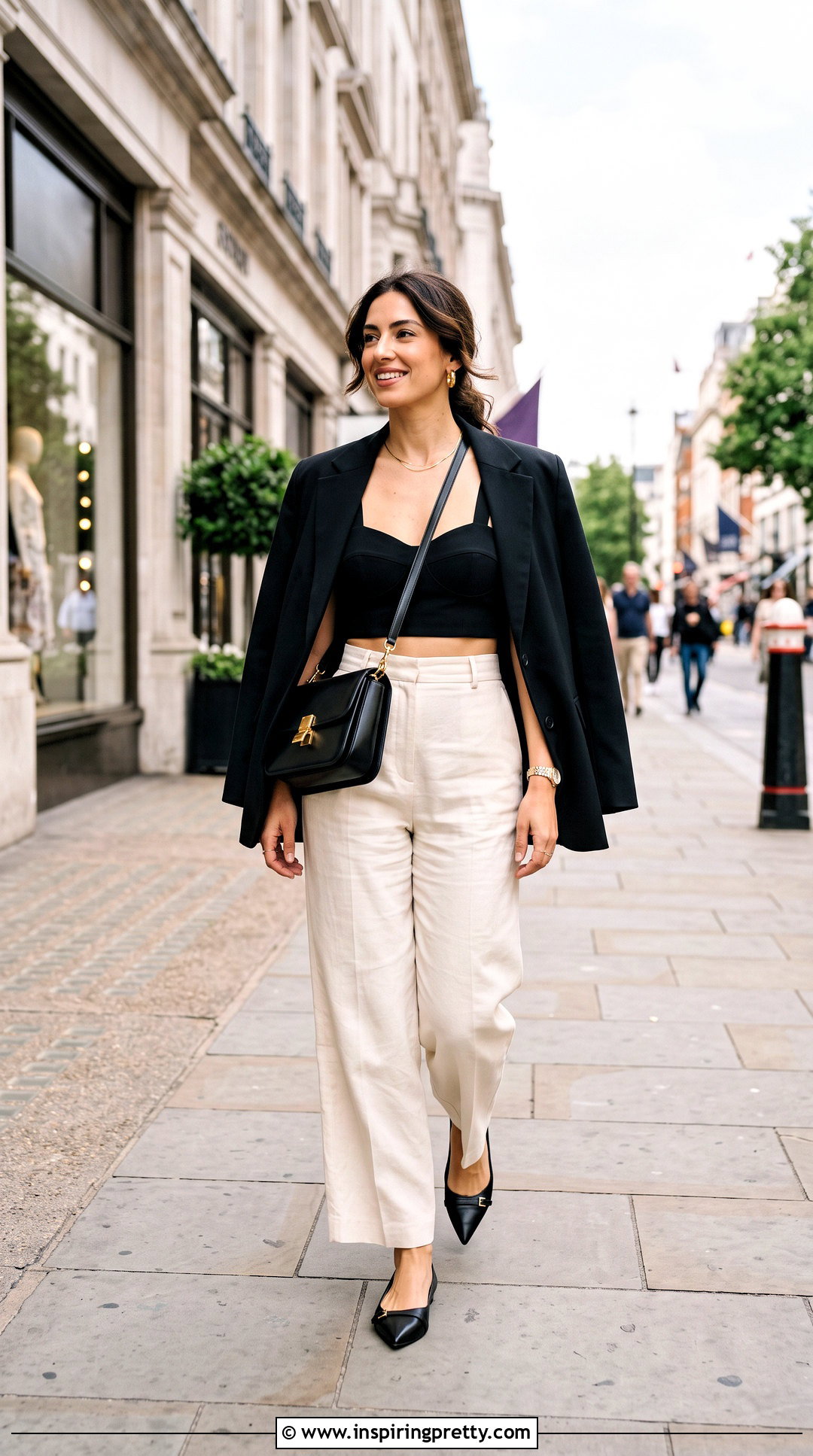 Black Bra Top With Wide Leg Trousers - 50 bra top outfit ideas