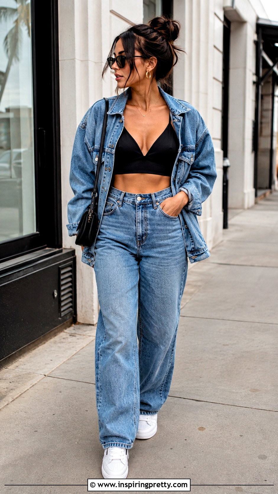 Black Bralette Top With High Waisted Jeans - 25 bralette top outfit ideas