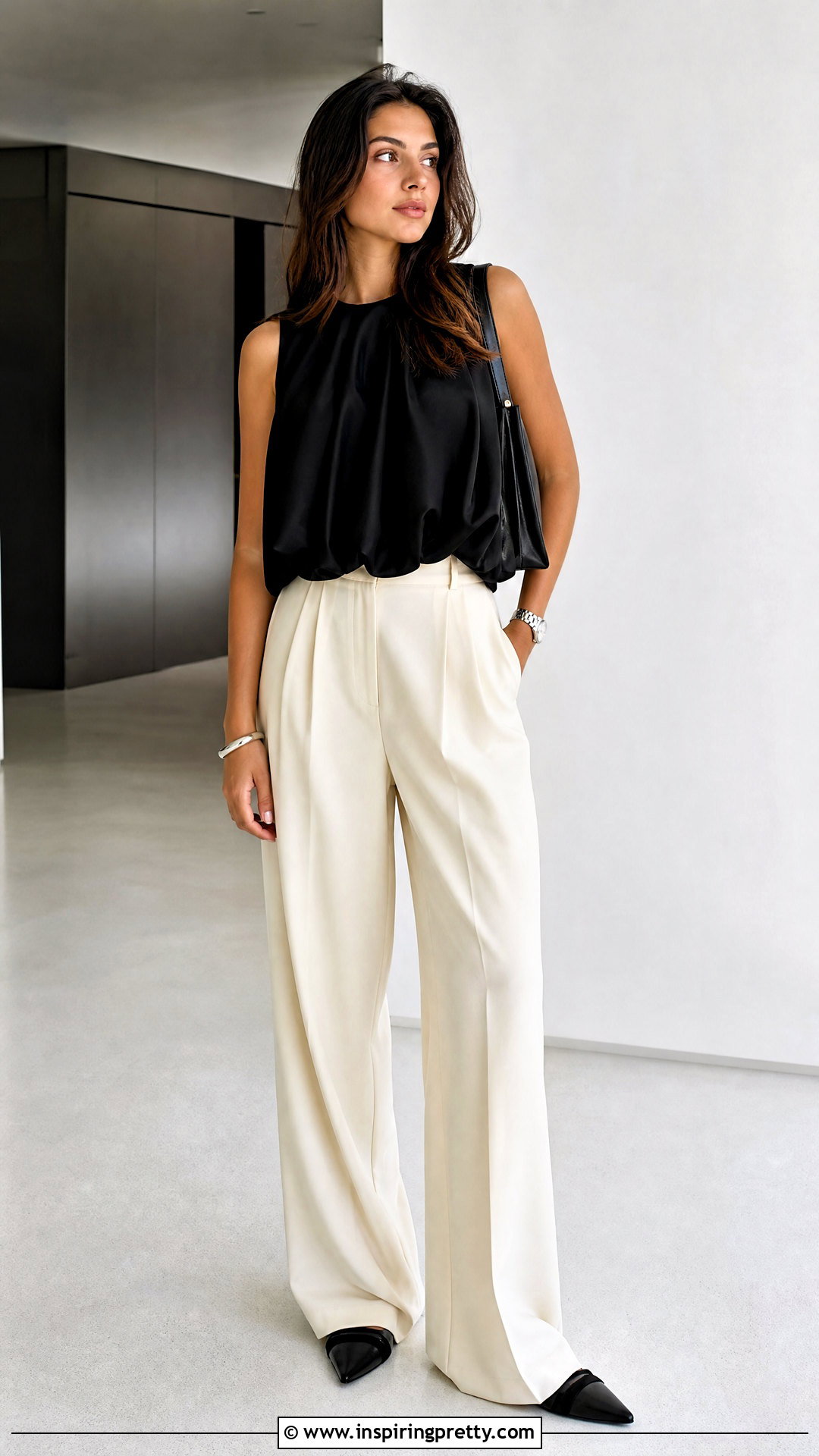 Black Bubble Top With Wide Leg Pants - 50 bubble top outfit ideas