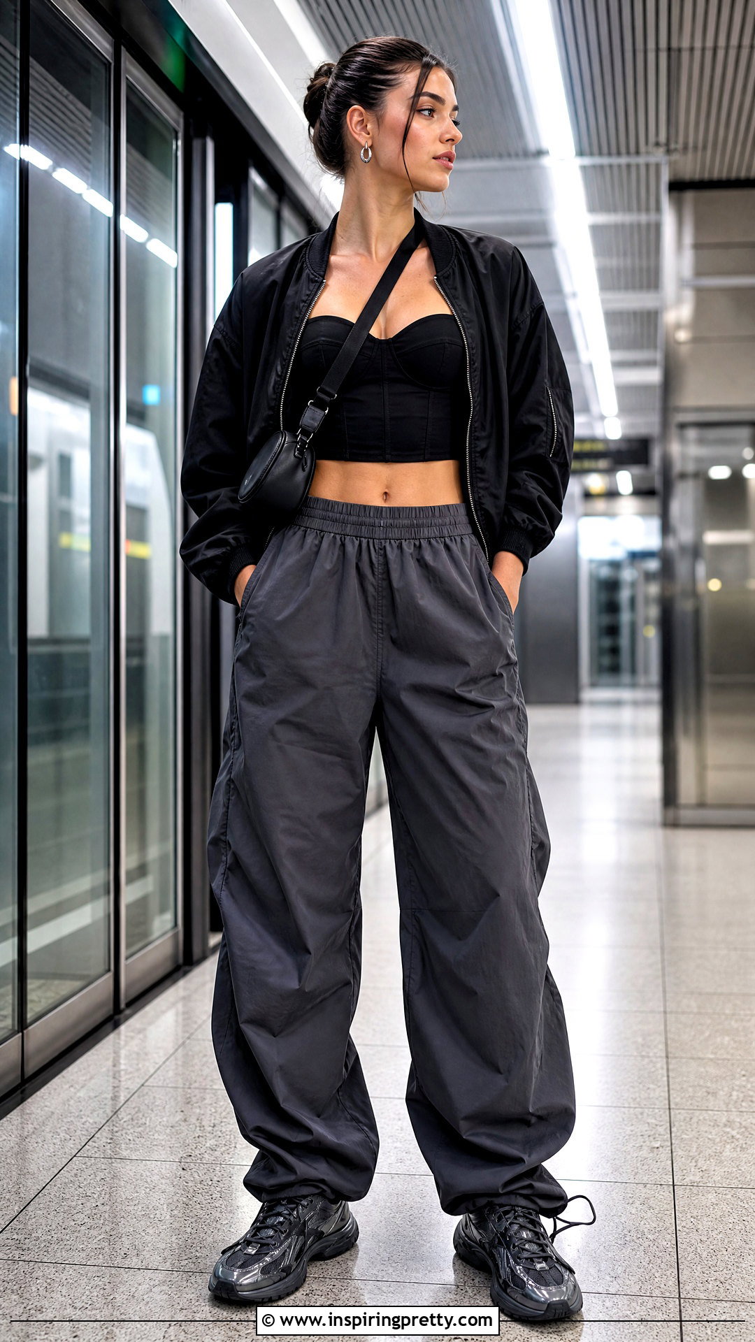 Black Bustier Crop Top With Parachute Pants - 20 Black Bustier Crop Top outfit ideas