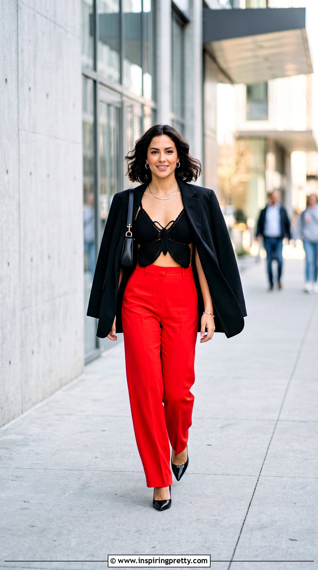 Black Butterfly Top With Red Pants - 50 butterfly top outfit ideas