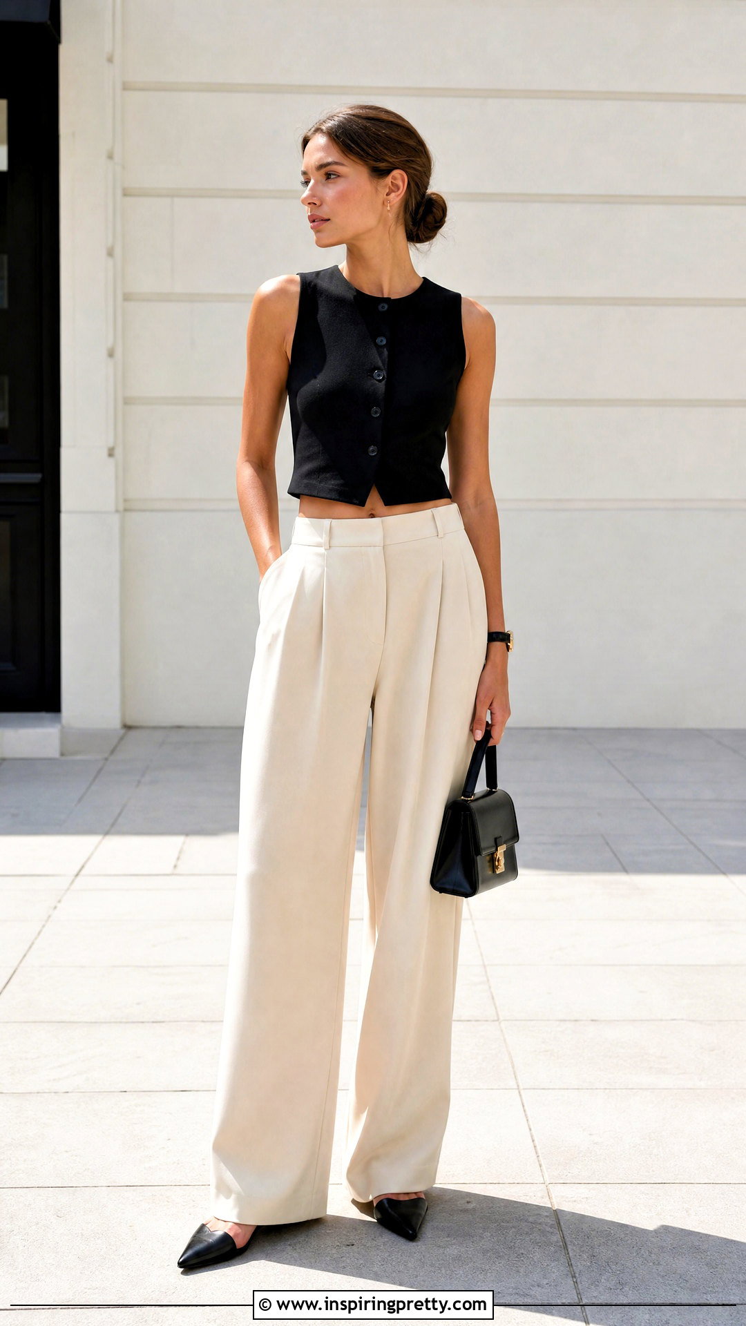 Black Button Front Crop Top With Wide Leg Pants - 20 button-front crop top styles